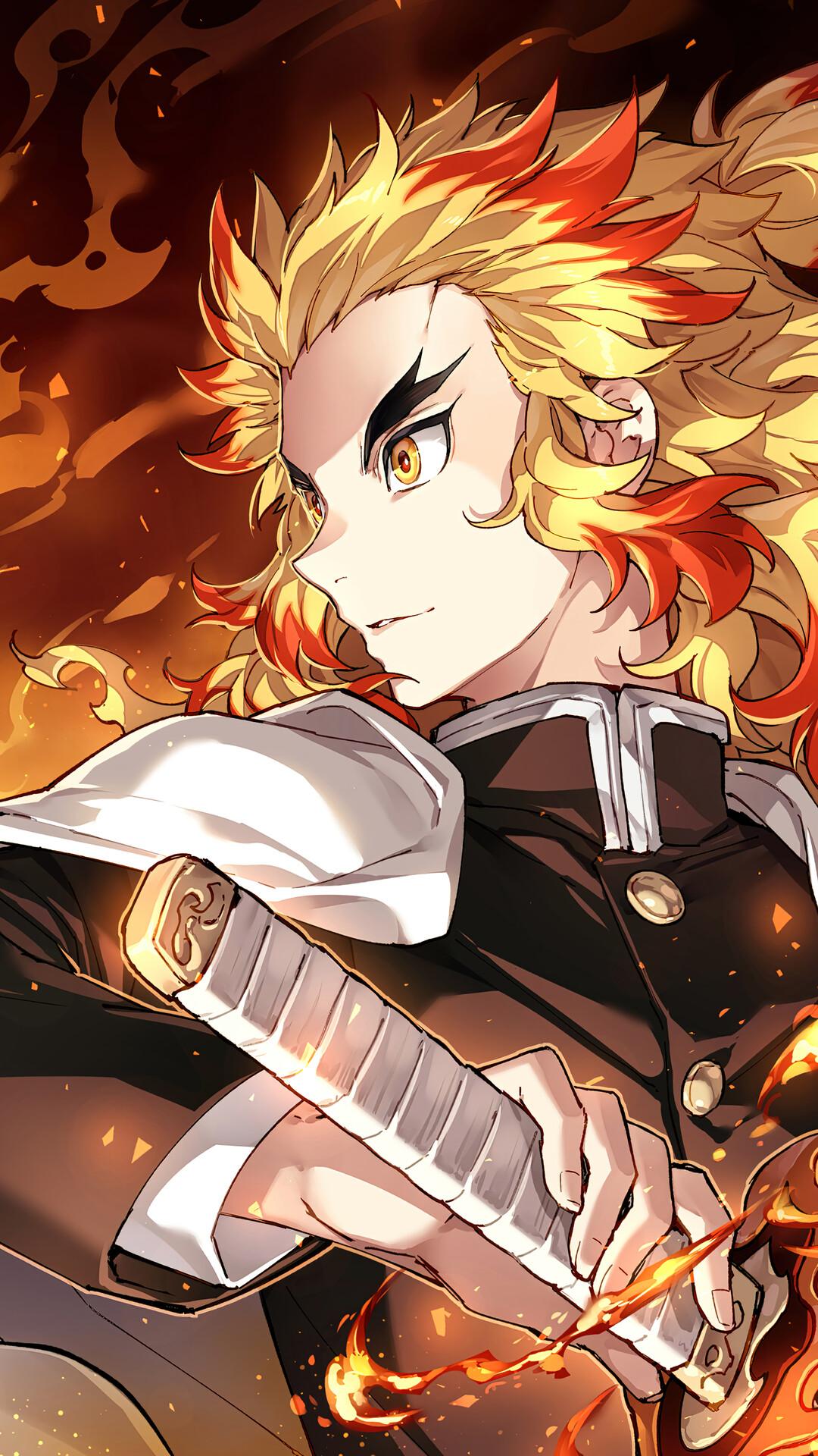 1080x1920 Kyojuro Rengoku Demon Slayer Phone iPhone 4K Wallpaper free Download