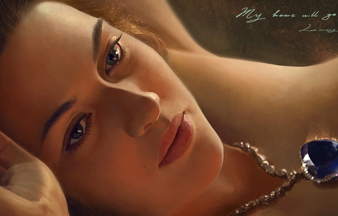 1332x850 Wallpaper girl, hand, art, pendant, Titanic, lying, Titanic, Kate Winslet, Kate Elizabeth Winslet, Rose, DeWitt, Bukater, lu xiangxiang, Heart of the ocean image for desktop, section фильмы