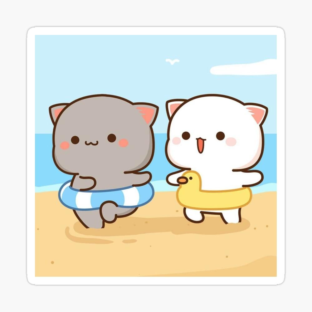 1000x1000 Rubber Ring Peach and Goma Cats Sticker