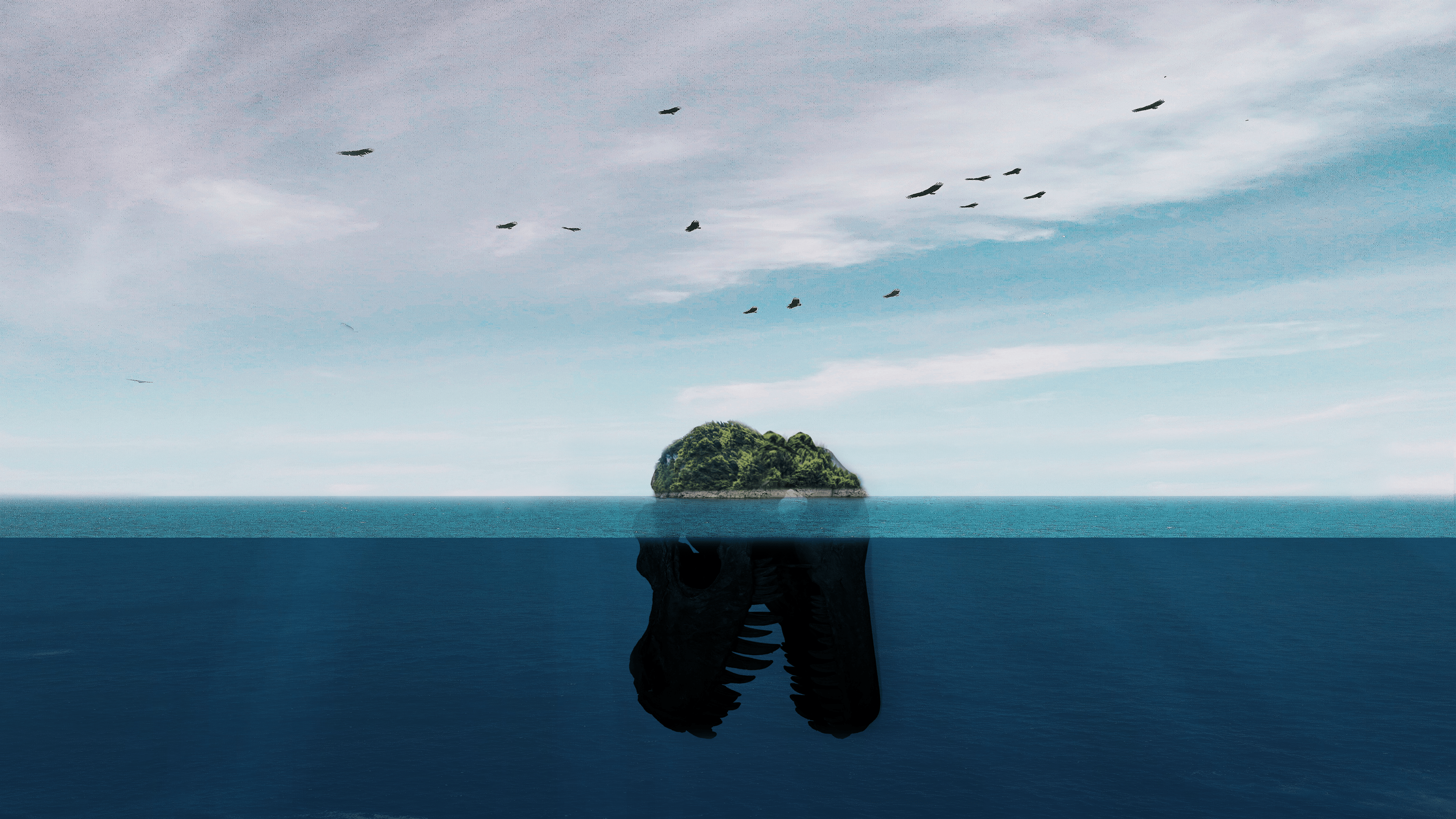 3840x2160 A calm wallpaper with dino and calm water