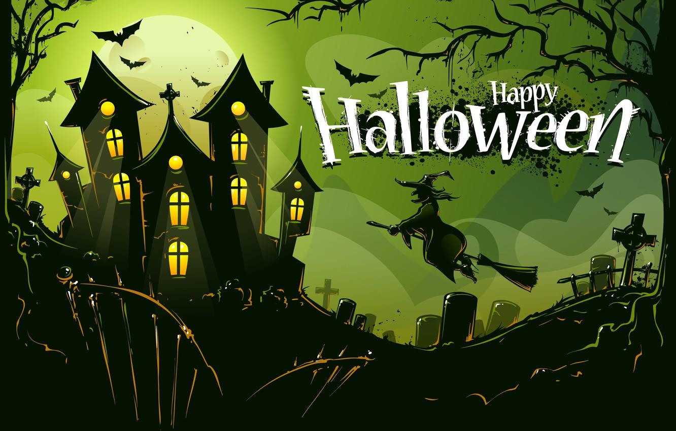 1332x850 Wallpaper trees, birds, castle, holiday, cemetery, Halloween, Baba Yaga image for desktop, section праздники