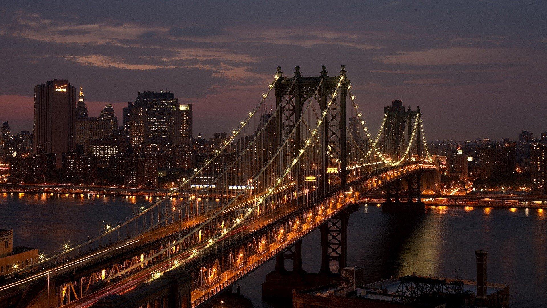 1920x1080 city, USA, New York City, Bridge, Night, Manhattan Bridge Wallpaper HD / Desktop and Mobile Background