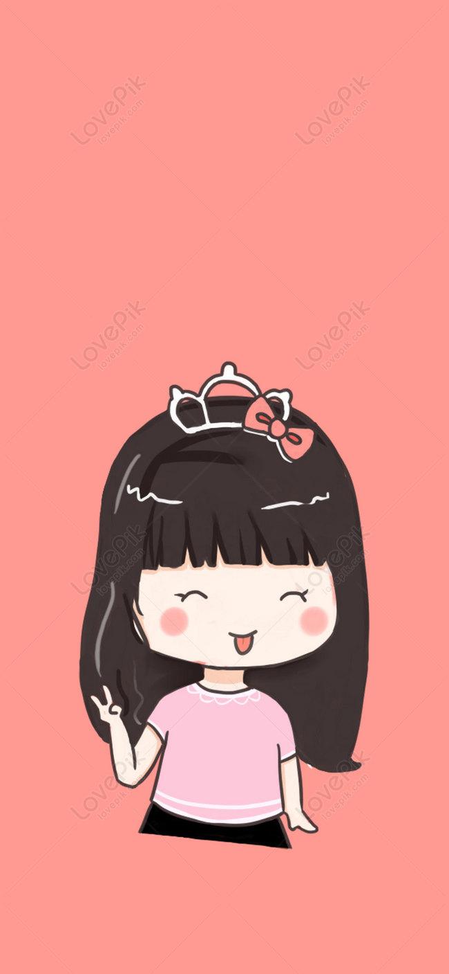 650x1407 Pink Girl Cartoon Cell Wallpaper Background Image Free Download