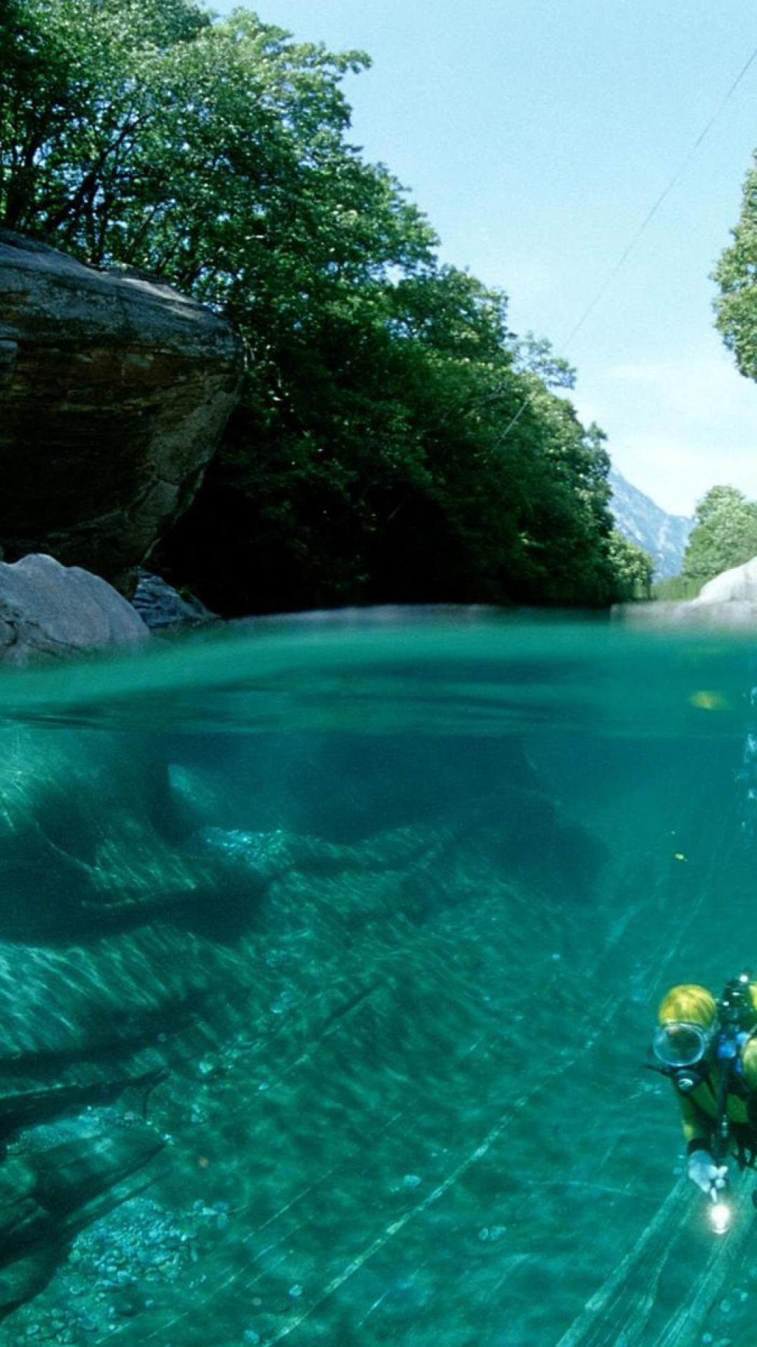1080x1920 Landscapes nature forest lakes scuba diving view wallpaper