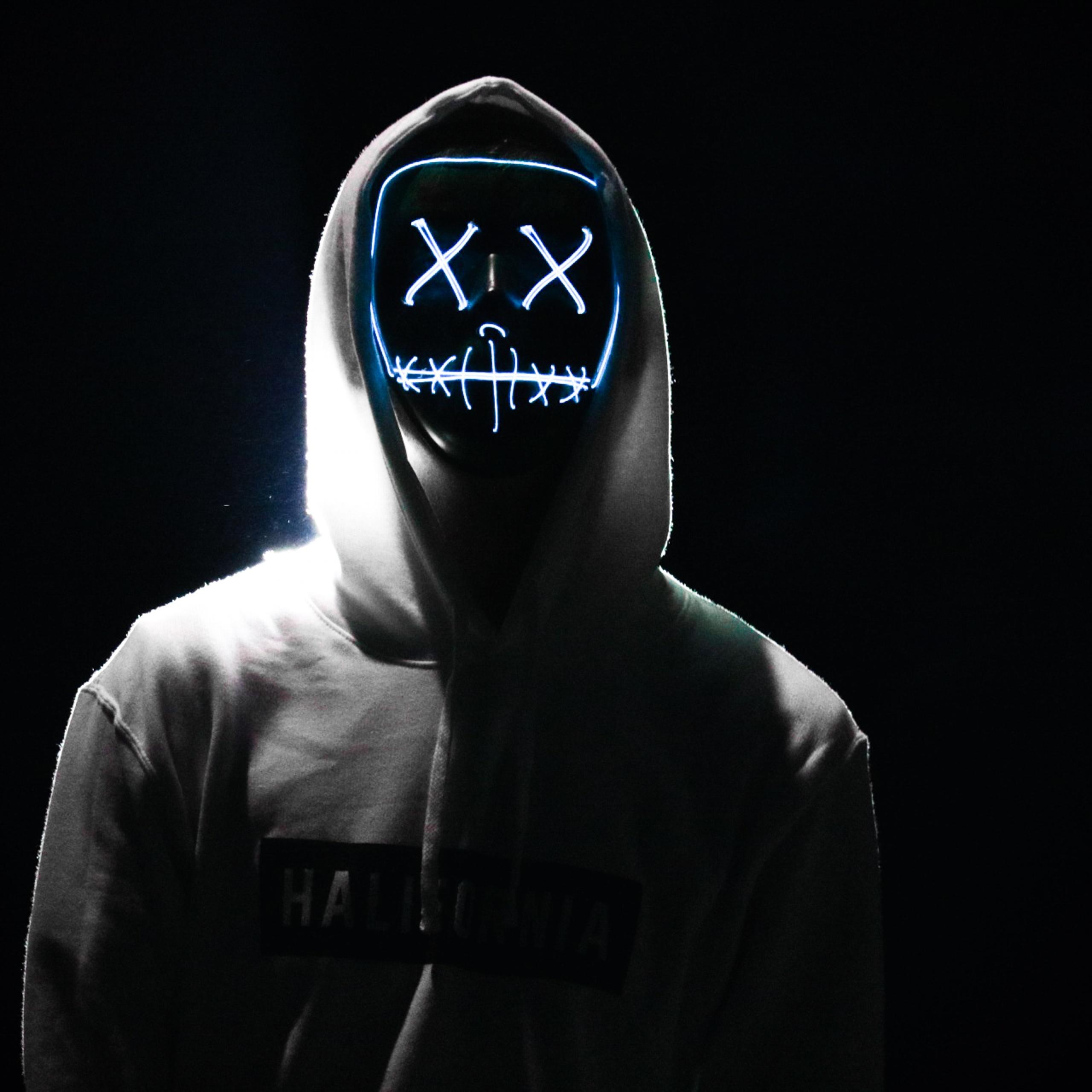 2560x2560 Man Wallpaper 4K, LED mask, Dope, Night, Anonymous