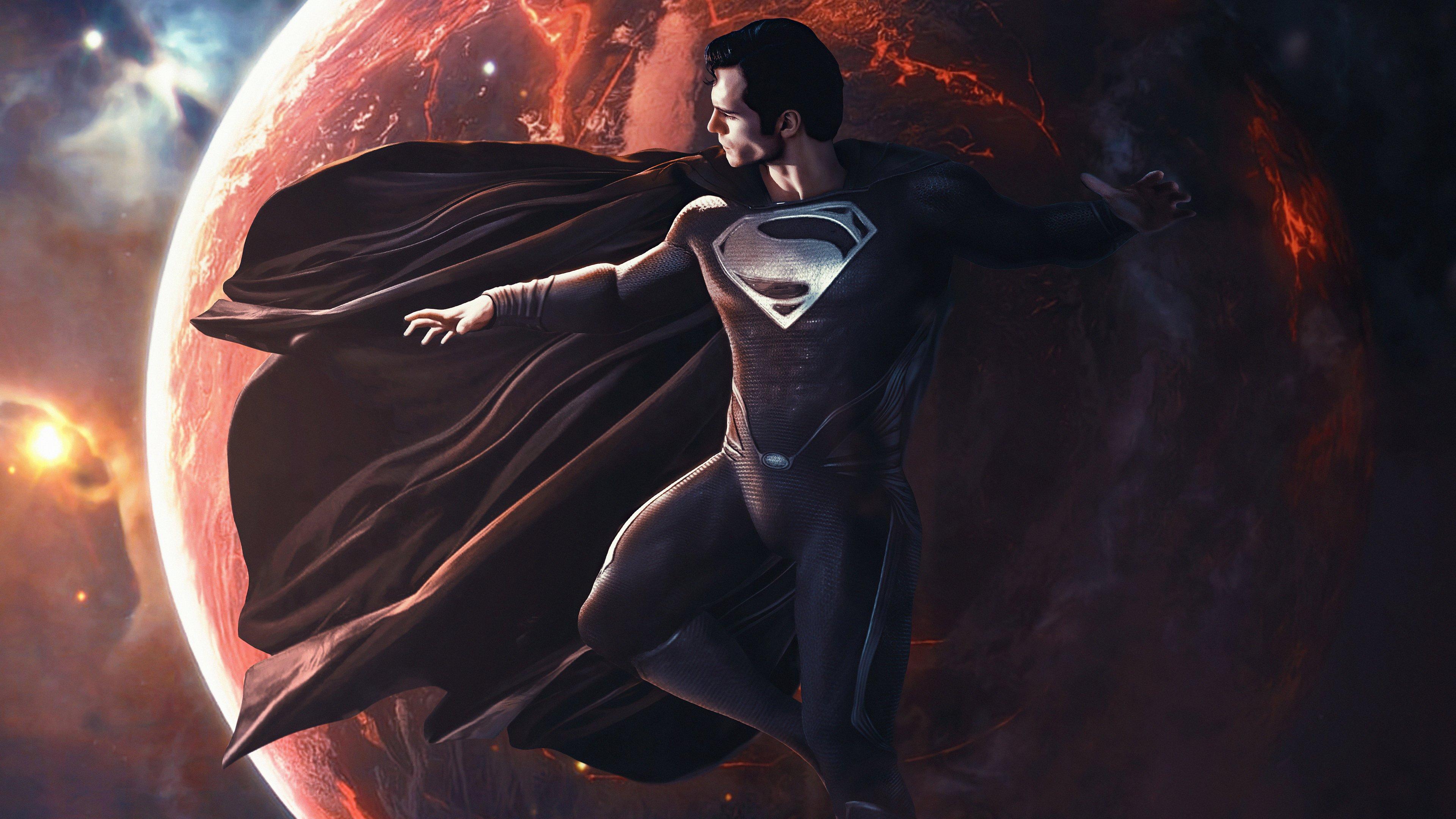 3840x2160 Superman with black suit over the earth Wallpaper 5k Ultra HD