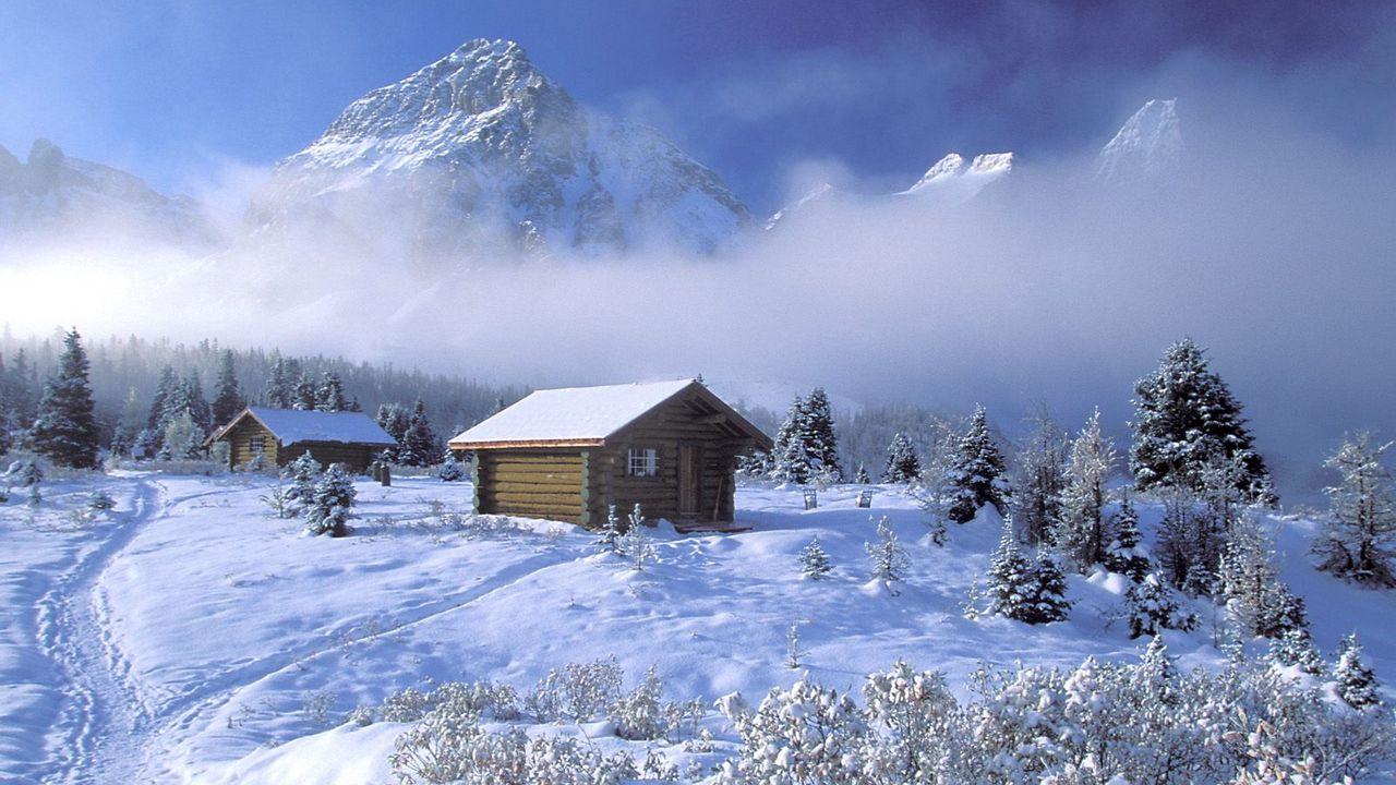 1280x720 Download wallpaper 1280x720 british columbia, snow, tracks, small houses, clouds, height, mountains hd, hdv, 720p HD background