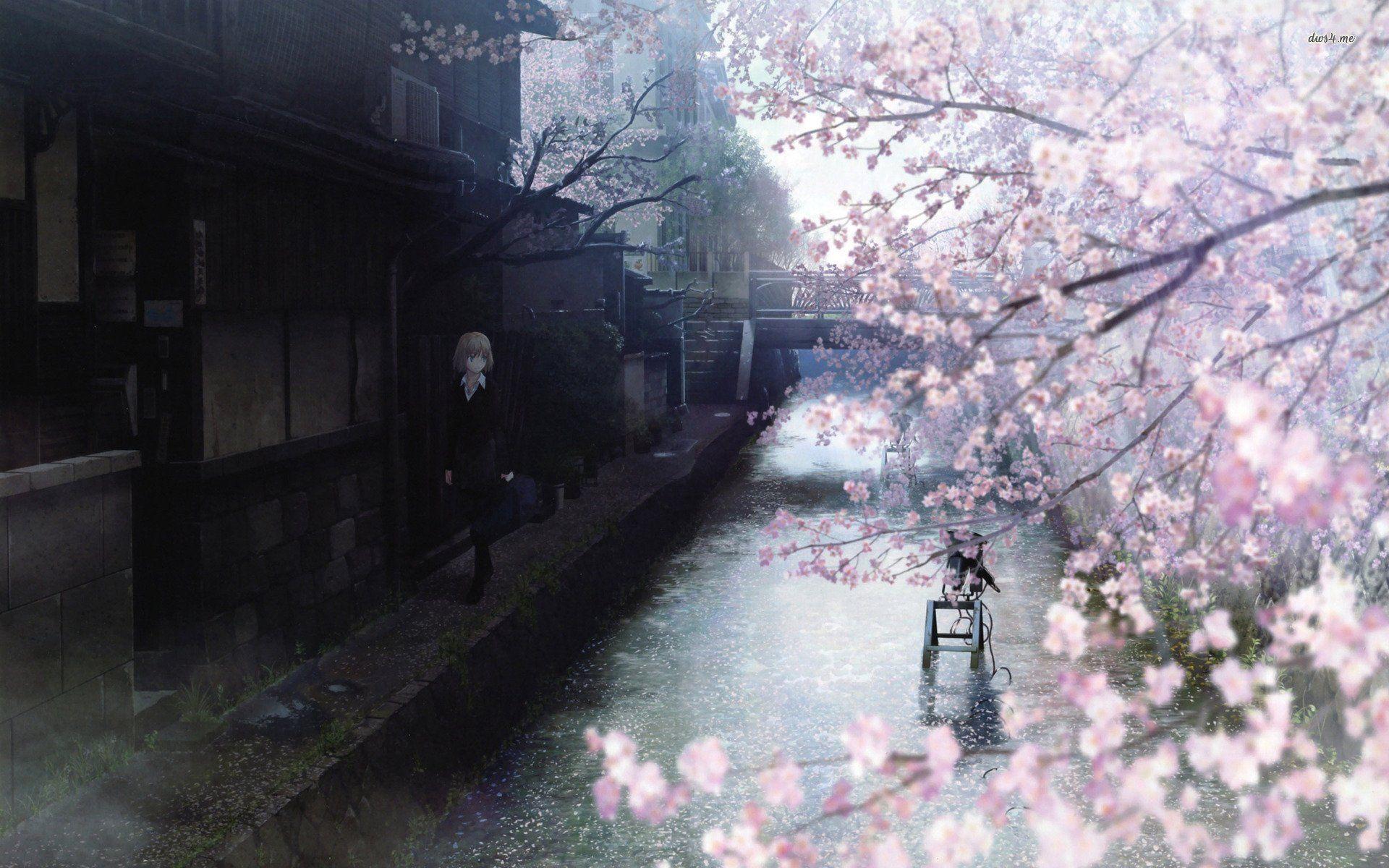1920x1200 Anime Sakura Trees HD Wallpaper