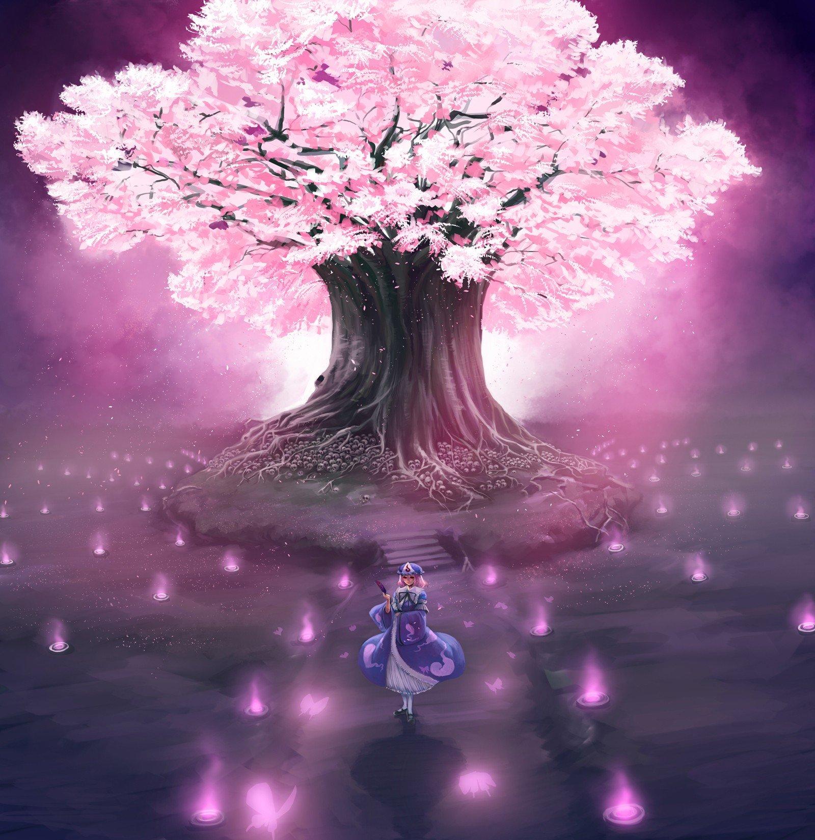 1600x1650 video, Games, Touhou, Cherry, Blossoms, Trees, Anime, Saigyouji, Yuyuko, Japanese, Clothes Wallpaper HD / Desktop and Mobile Background