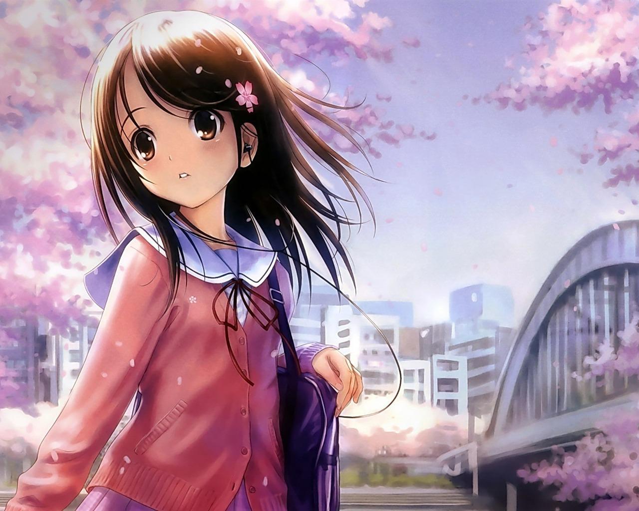 1280x1024 Anime With Sakura Flower High Quality Wallpaper