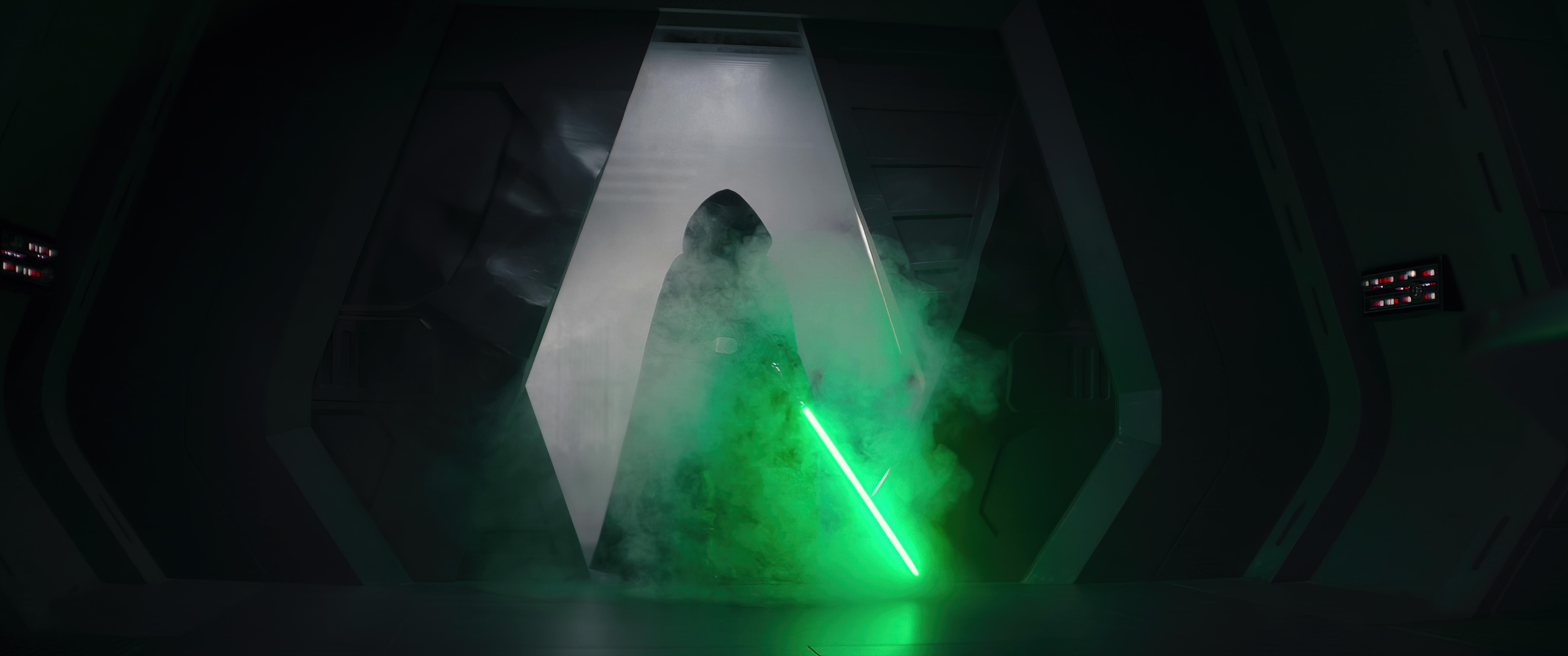 6880x2880 Wallpaper Darth Vader, The Mandalorian, Disney Series, Smoke, Jedi, Lightsaber, Luke Skywalker:6880x2880