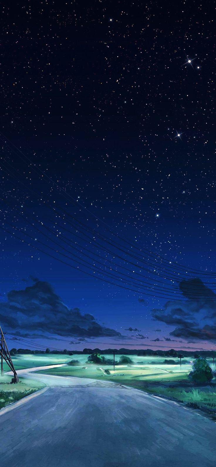 736x1593 Arseniy Chebynkin Night Sky Star Blue Illustration Art Anime Dark Via. Anime Scenery Wallpaper, Night Sky Wallpaper, Scenery Wallpaper