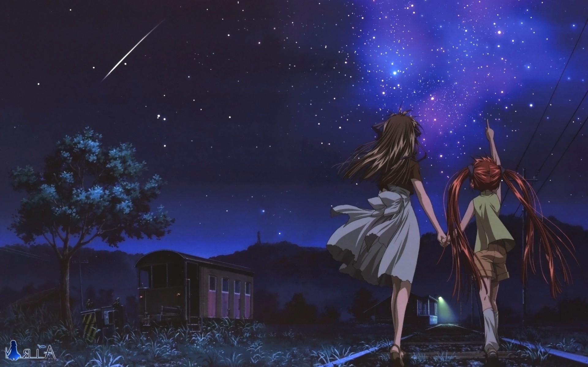 1920x1200 anime, Night, Stars, Shooting Stars, Air (anime) Wallpaper HD / Desktop and Mobile Background