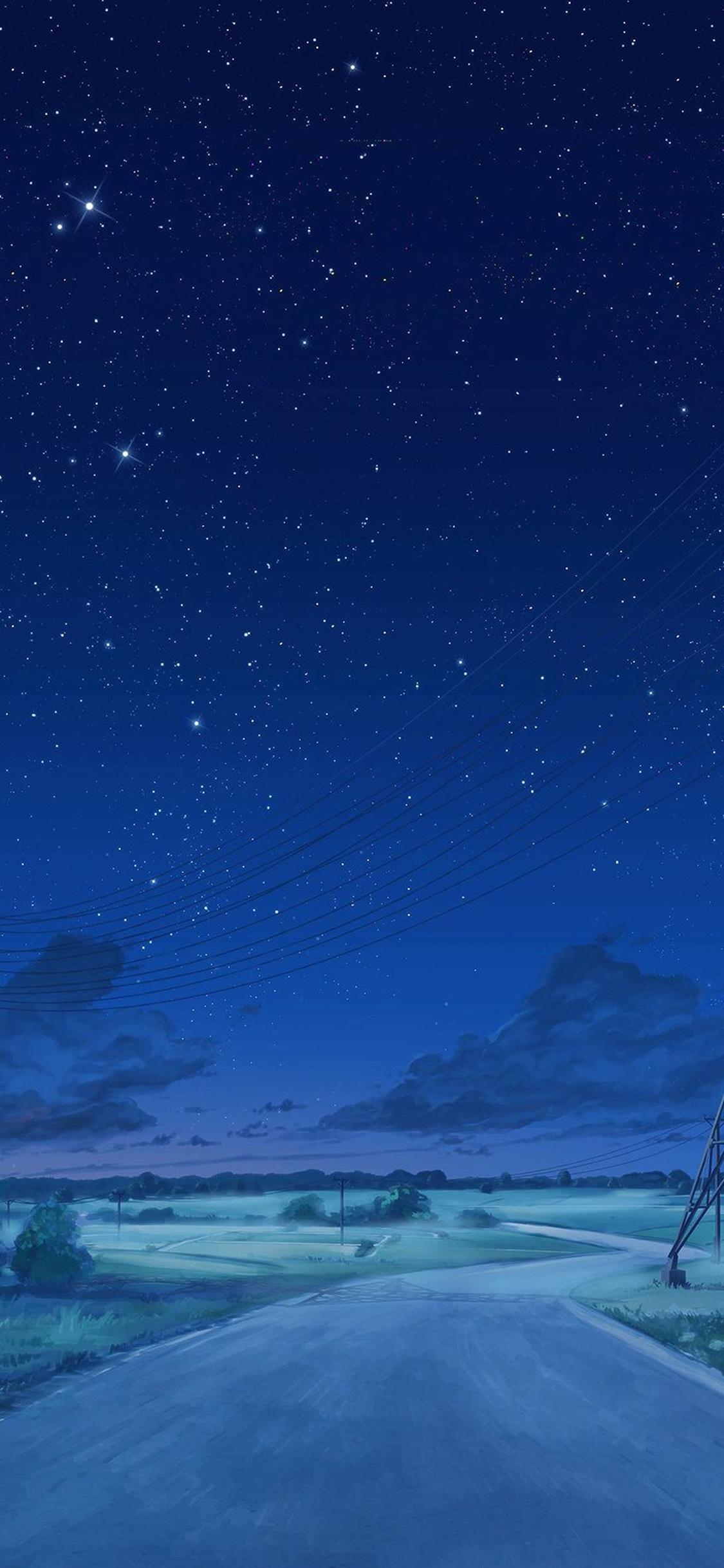 1125x2436 Arseniy Chebynkin Night Sky Star Blue Illustration Art Anime Wallpaper