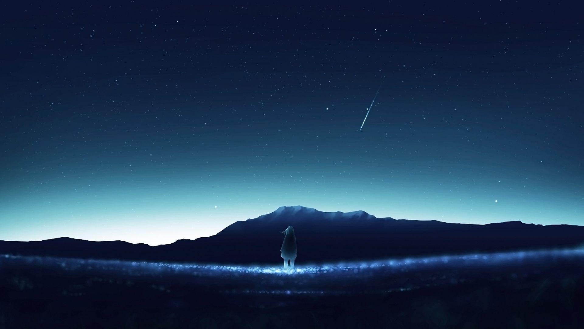 1920x1080 Desktop Wallpaper Night, Sky, Landscape, Anime Girl, Original, HD Image, Picture, Background, 040564