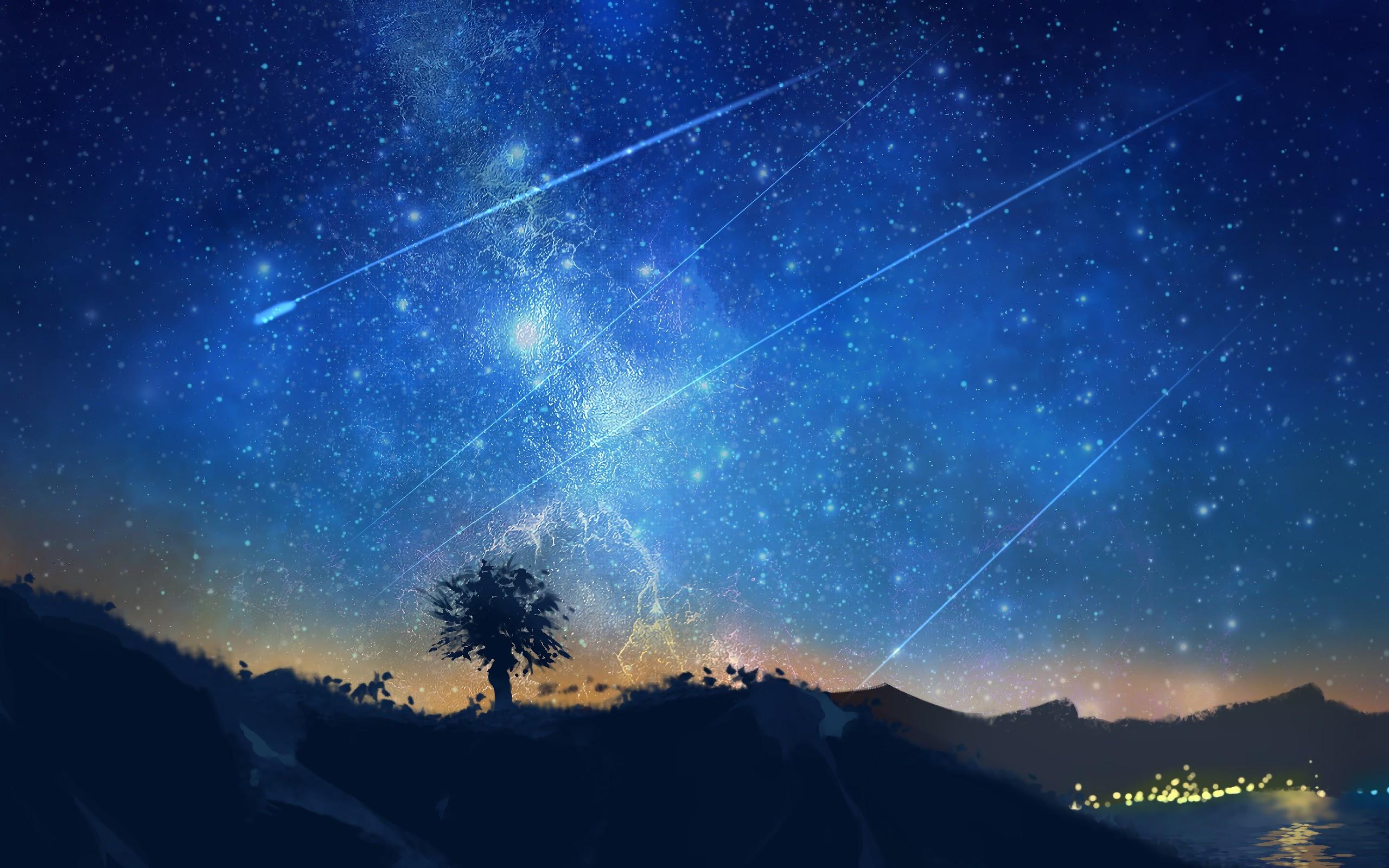 2560x1600 Shooting Stars Night Sky Anime Phone iPhone 4K Wallpaper free Download