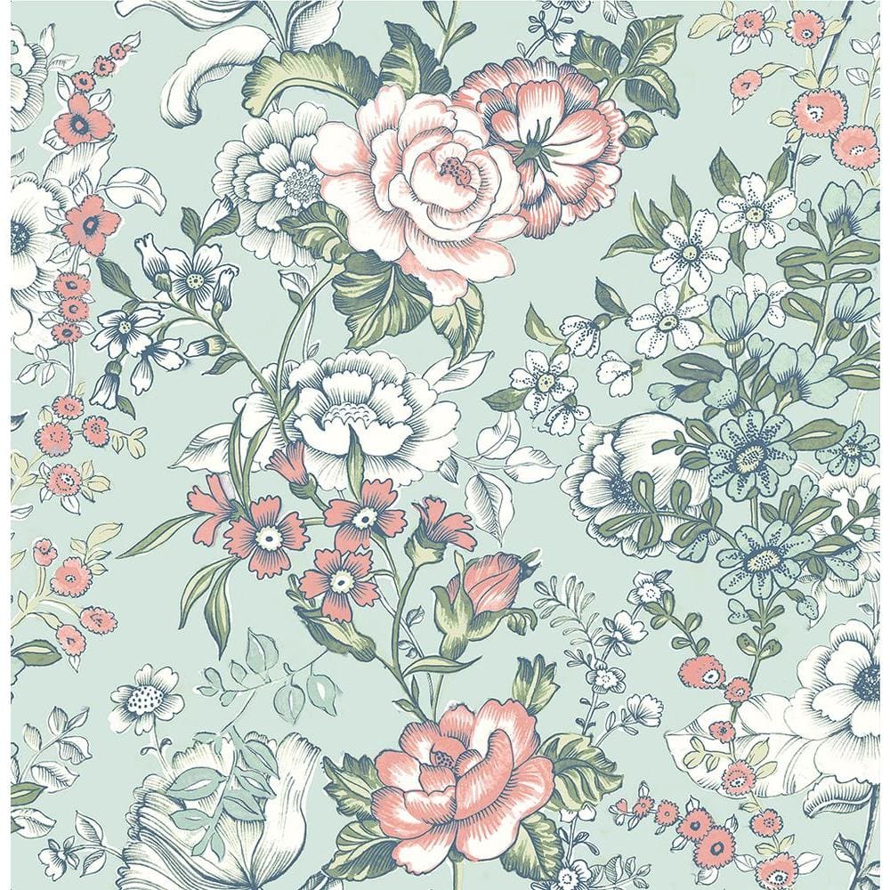 1000x1000 A Street Prints Ainsley Aqua Boho Floral Paper Strippable Roll Wallpaper (Covers 56.4 Sq. Ft.) 1014 001846