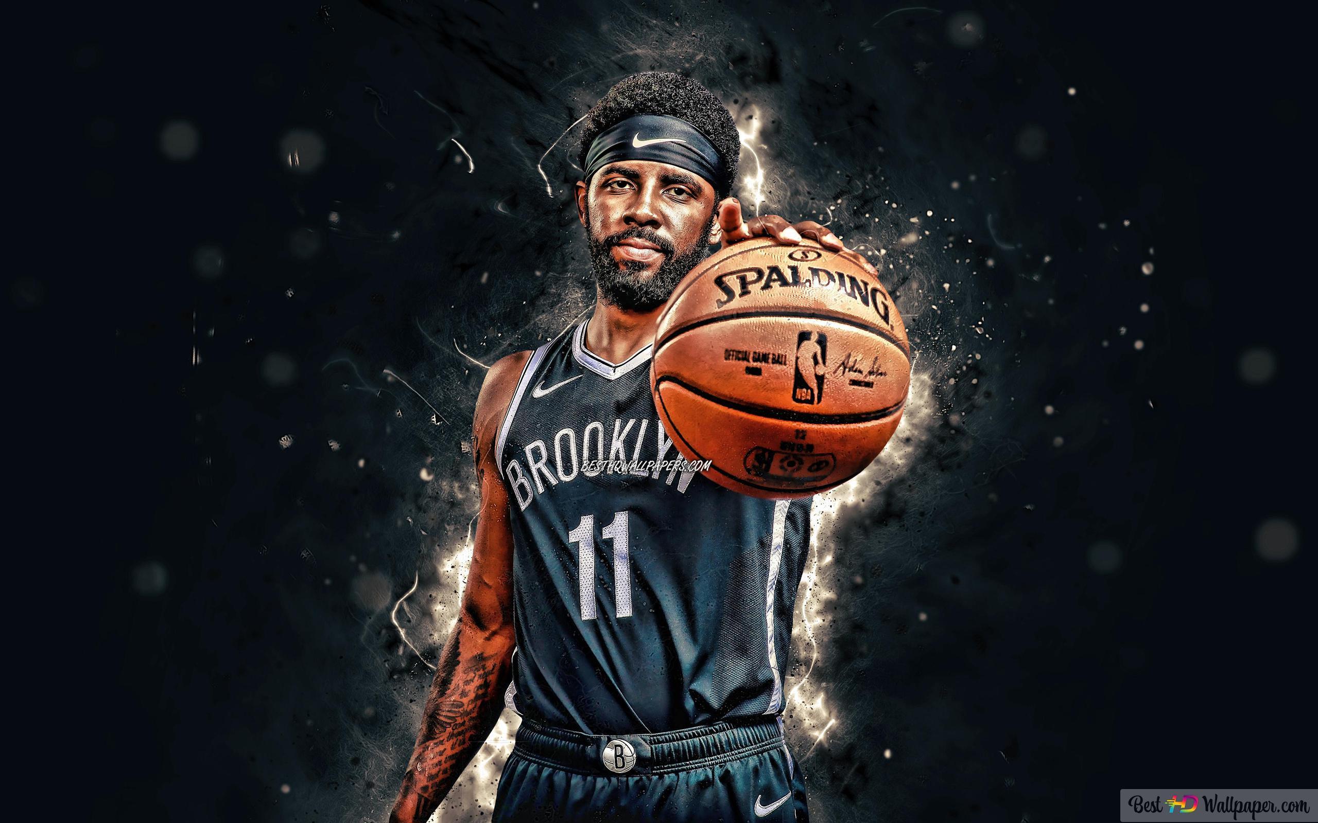 2560x1600 Kyrie irving black background and basketball in hand HD wallpaper download