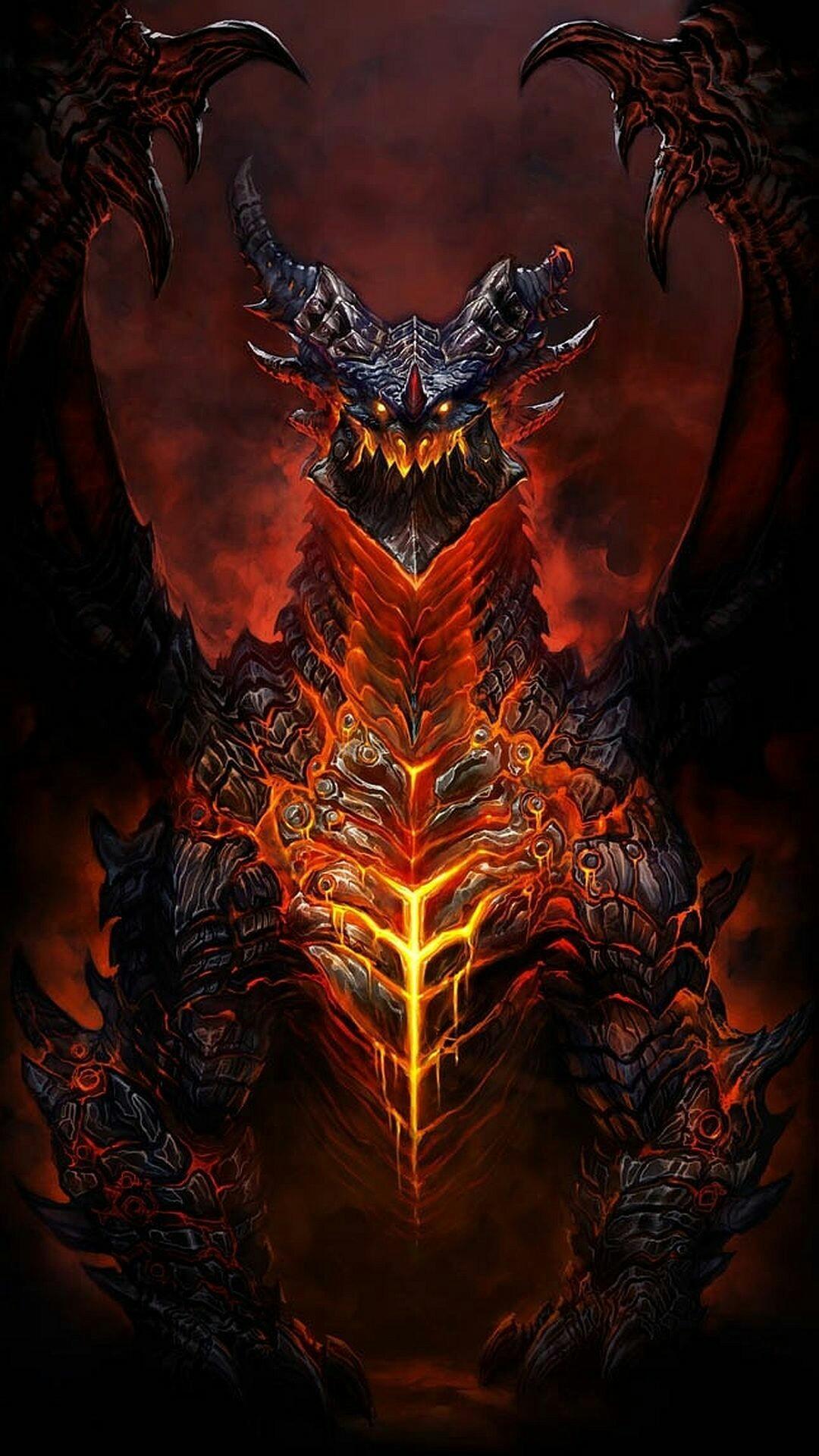 1080x1920 fire dragon wallpaper, demon, darkness, fractal art, supernatural creature, cg artwork