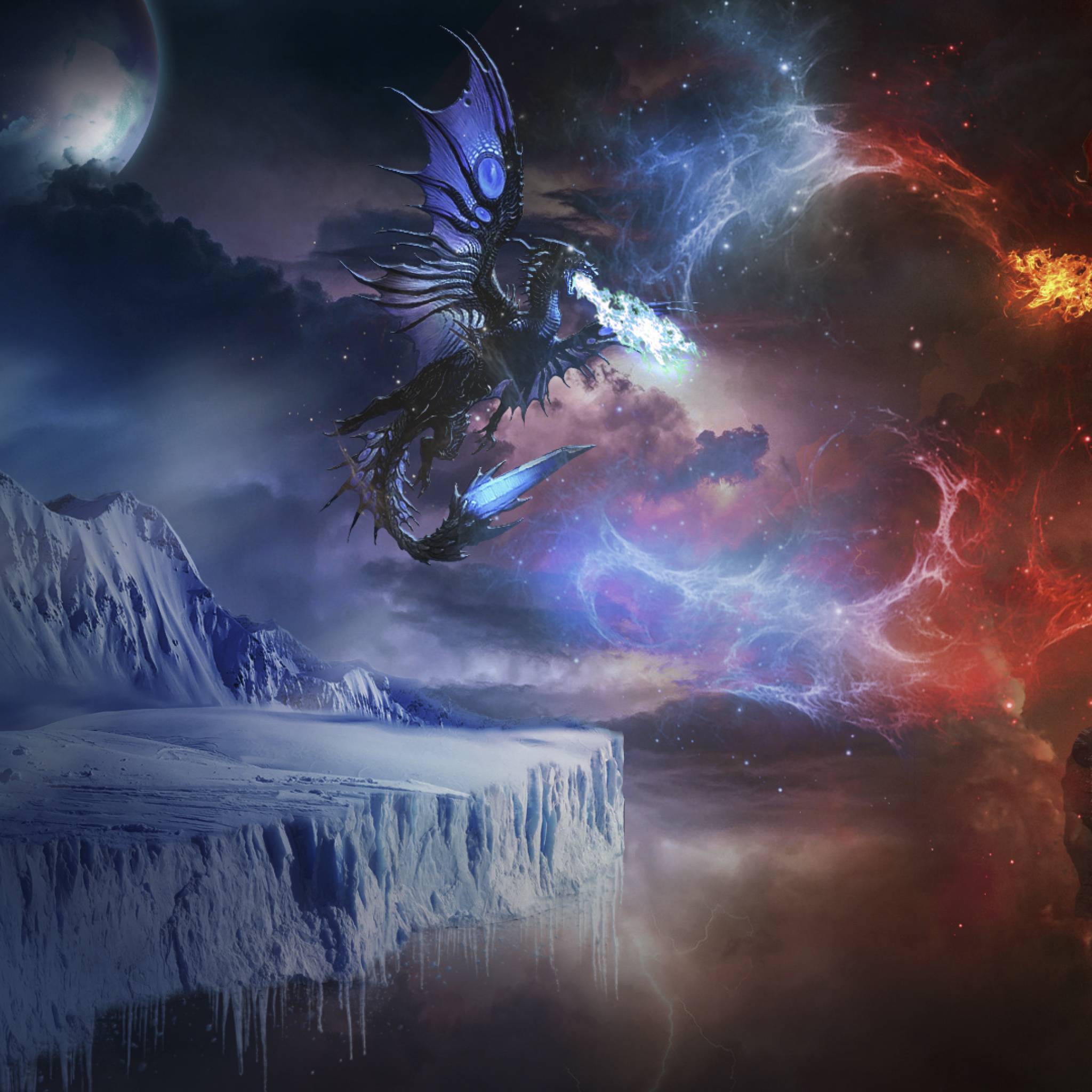 2048x2048 Ice Vs Fire Dragon Fight iPad Air Wallpaper, HD Fantasy 4K Wallpaper, Image, Photo and Background