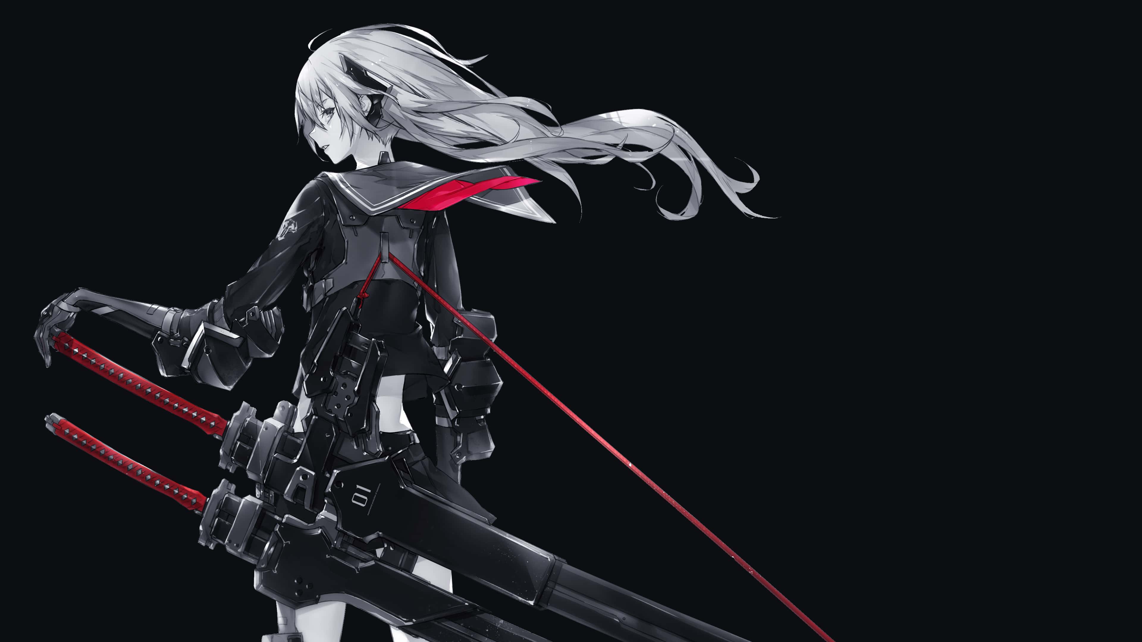 3840x2160 Anime Katana Girl Monochrome Color Splash Wallpaper and Free