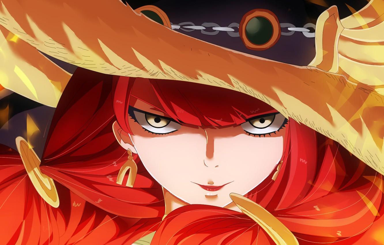 1332x850 Wallpaper wallpaper, fire, flame, game, red hair, hat, anime, pretty, face, redhead, evil, asian, scarlet, manga, pretty girl, japanese image for desktop, section сёнэн