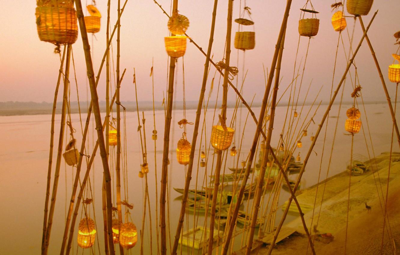 1332x850 Wallpaper India, lantern festival, Uttar Pradesh, the Ganges river image for desktop, section разное