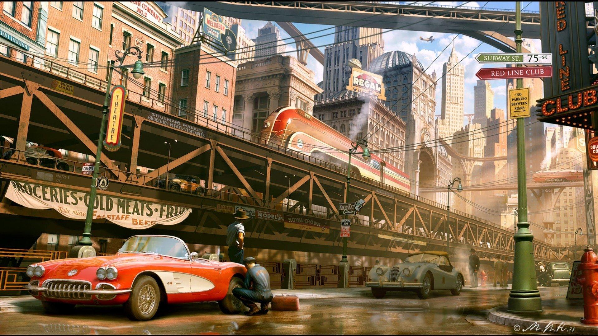 1920x1080 Download Car Train Futuristic City Sci Fi Dieselpunk HD Wallpaper