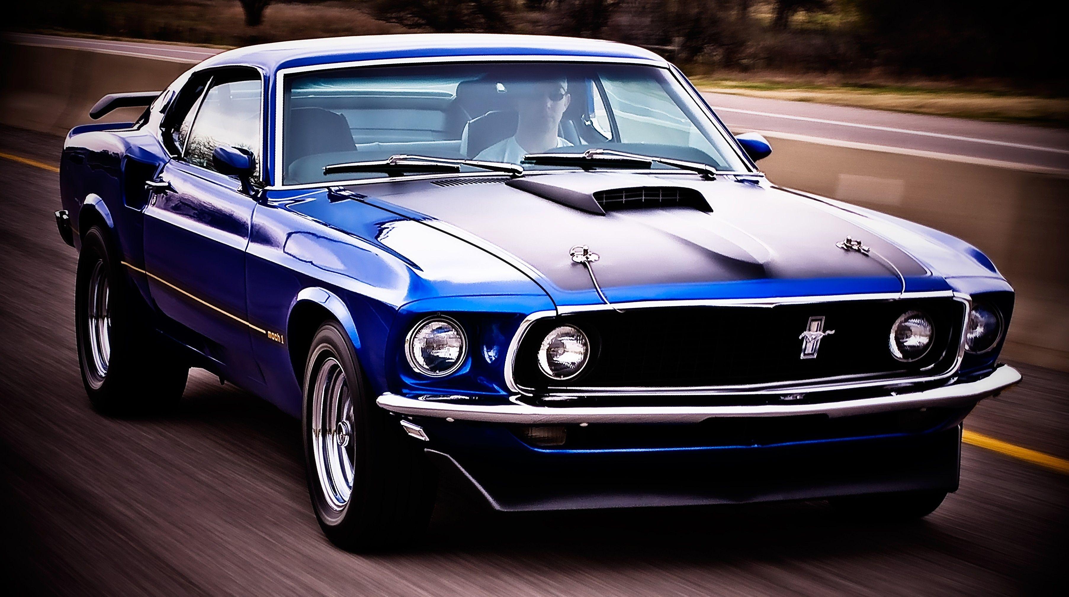 3610x2016 Blue Old Muscle Cars Wallpaper