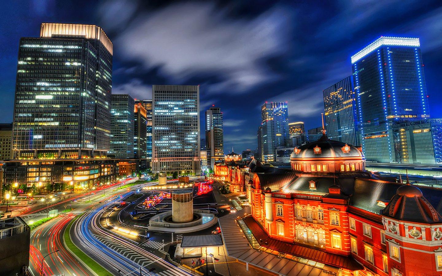 1440x900 buildings, , Cityscapes, , Night, , Station, , Tokyo, , Urban Wallpaper HD / Desktop and Mobile Background