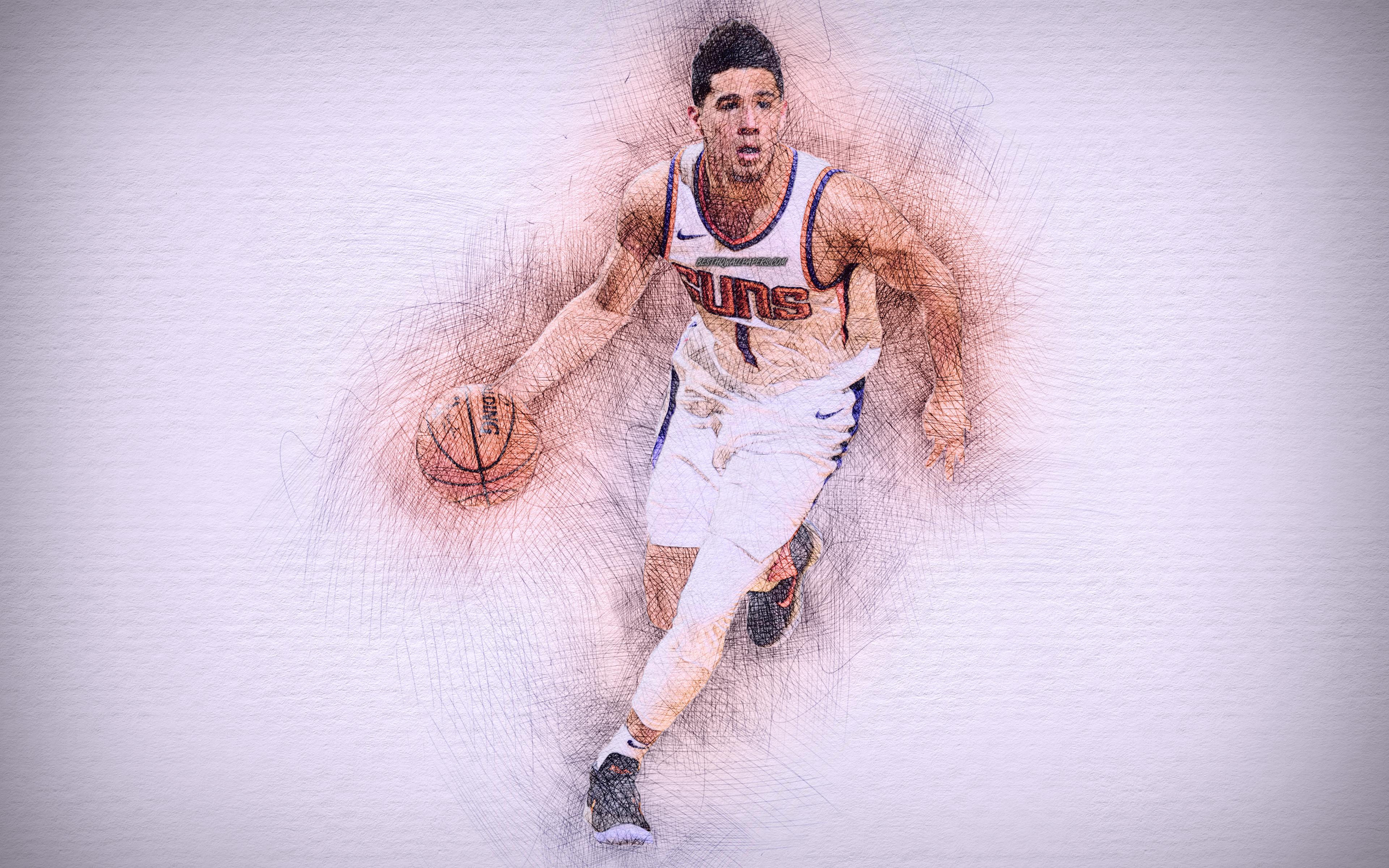 3840x2400 Download wallpaper Devin Booker, 4k, artwork, basketball stars, Phoenix Suns, NBA, basketball, drawing Devin Booker for desktop with resolution 3840x2400. High Quality HD picture wallpaper