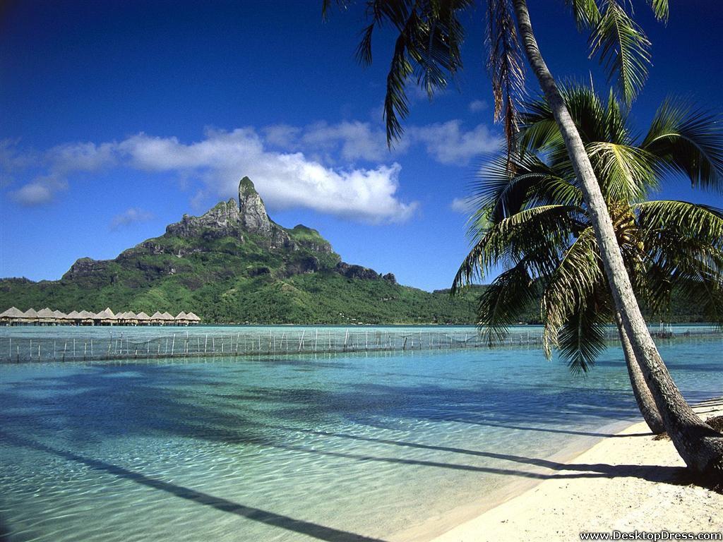 1024x768 Desktop Wallpaper Natural Background Bora Bora Shoreline, French Polynesia