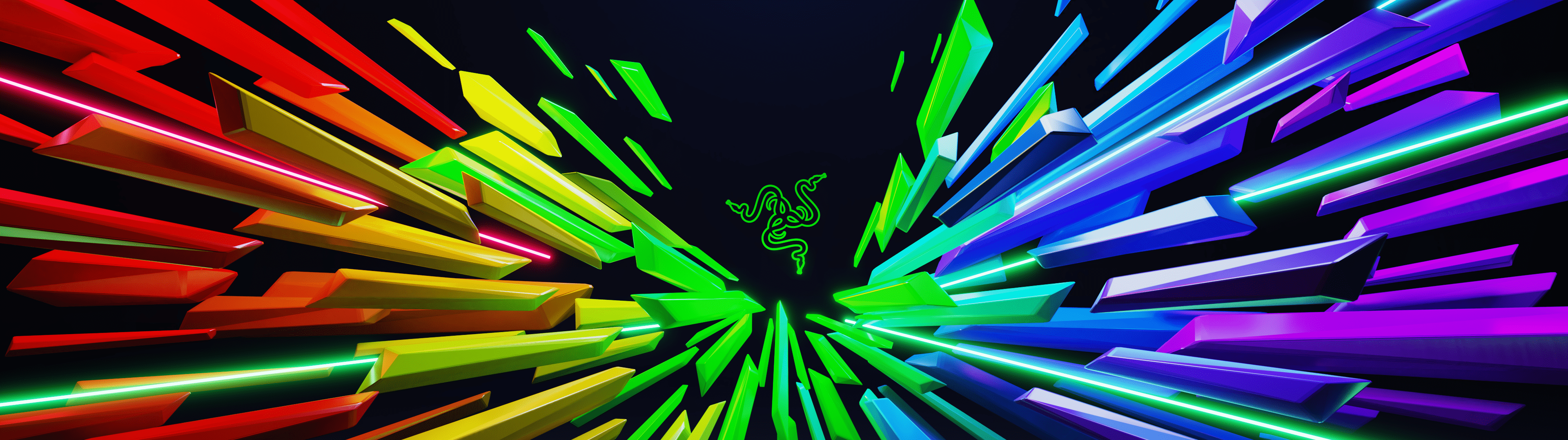 3840x1080 Razer Wallpaper 4K, Multicolor, Scatter, Abstract