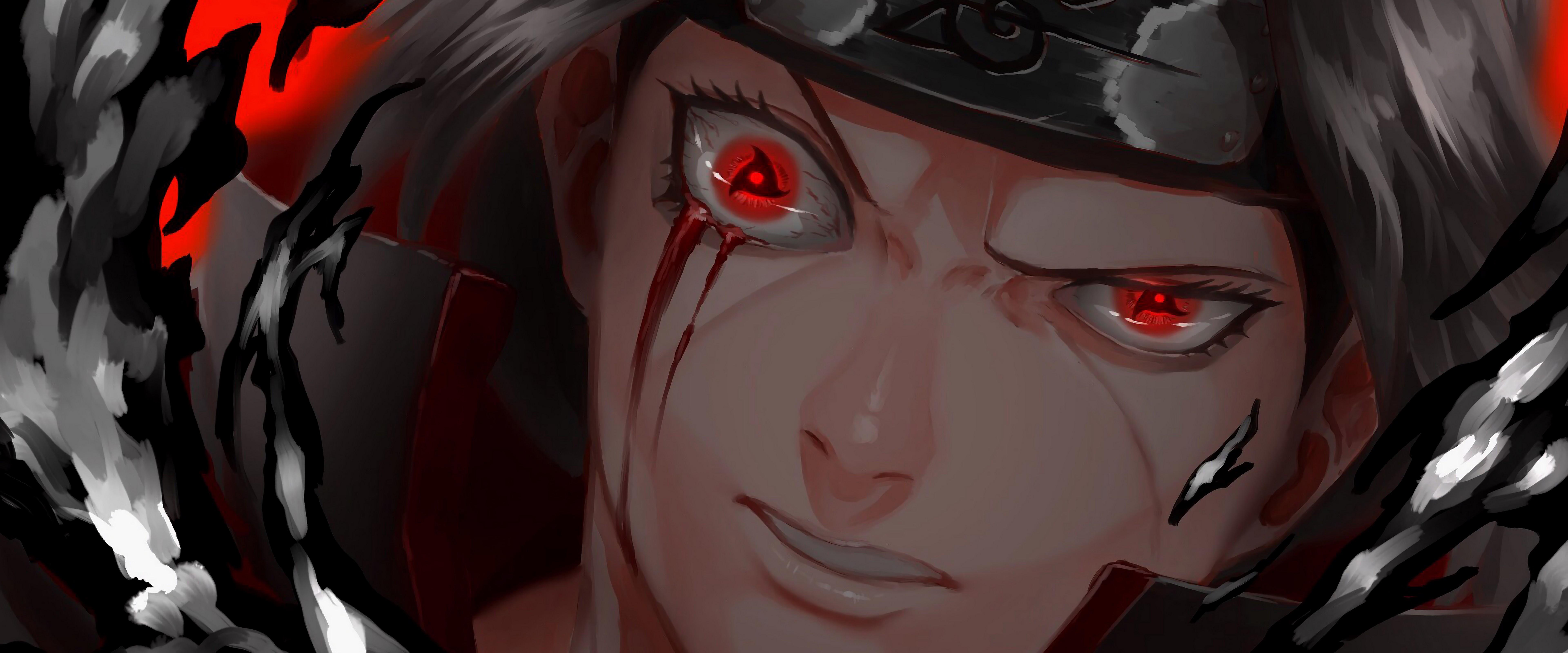 7680x3200 Itachi Uchiha Mangekyo Sharingan 4K Wallpaper