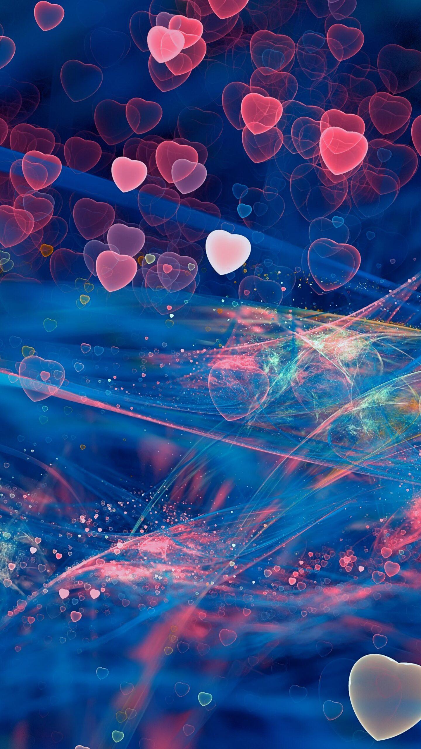 blue and pink hearts wallpaper