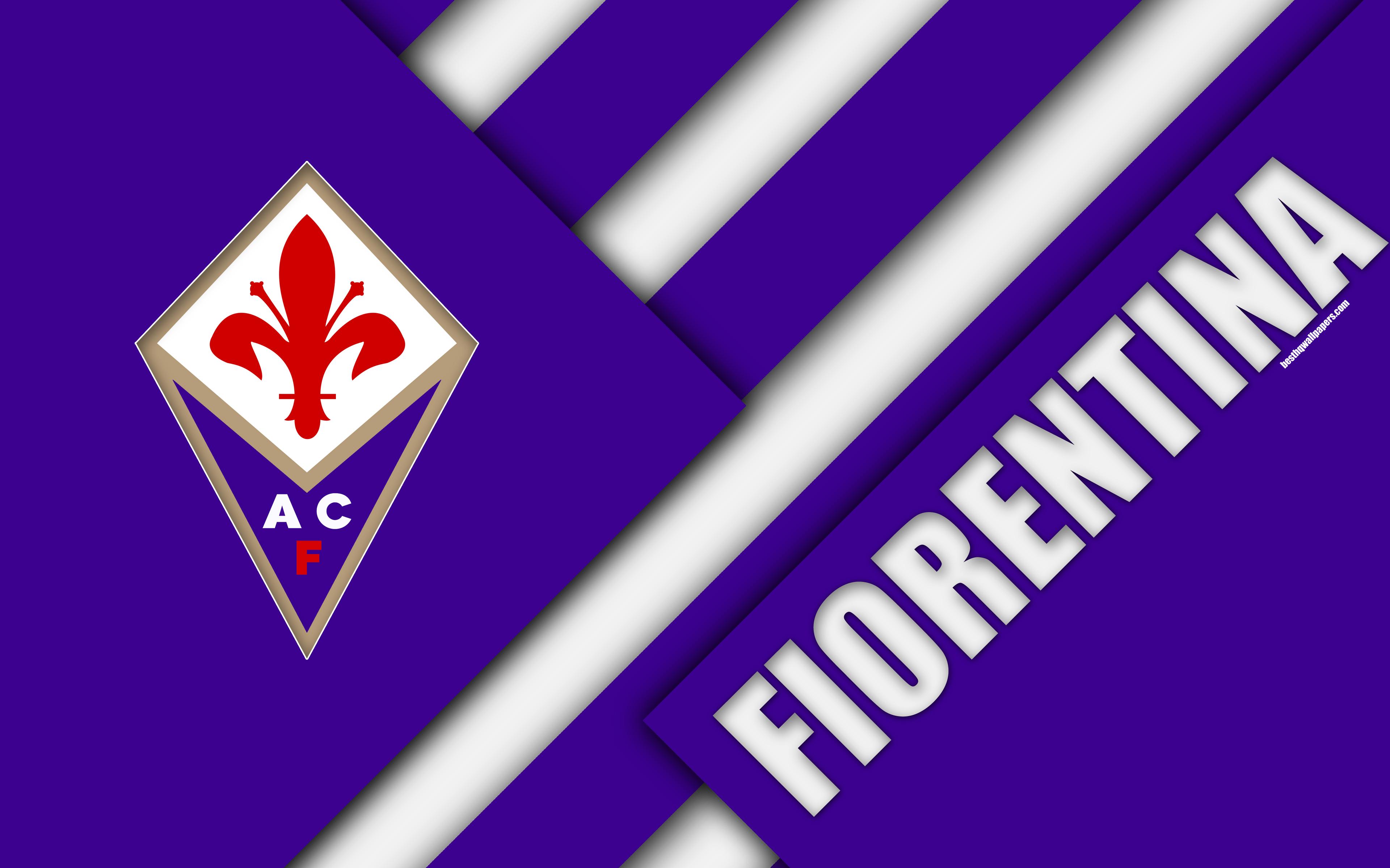 3840x2400 Download wallpaper ACF Fiorentina, logo, 4k, material design, football, Serie A, Florence, Italy, purple white abstraction, Italian football club for desktop with resolution 3840x2400. High Quality HD picture wallpaper