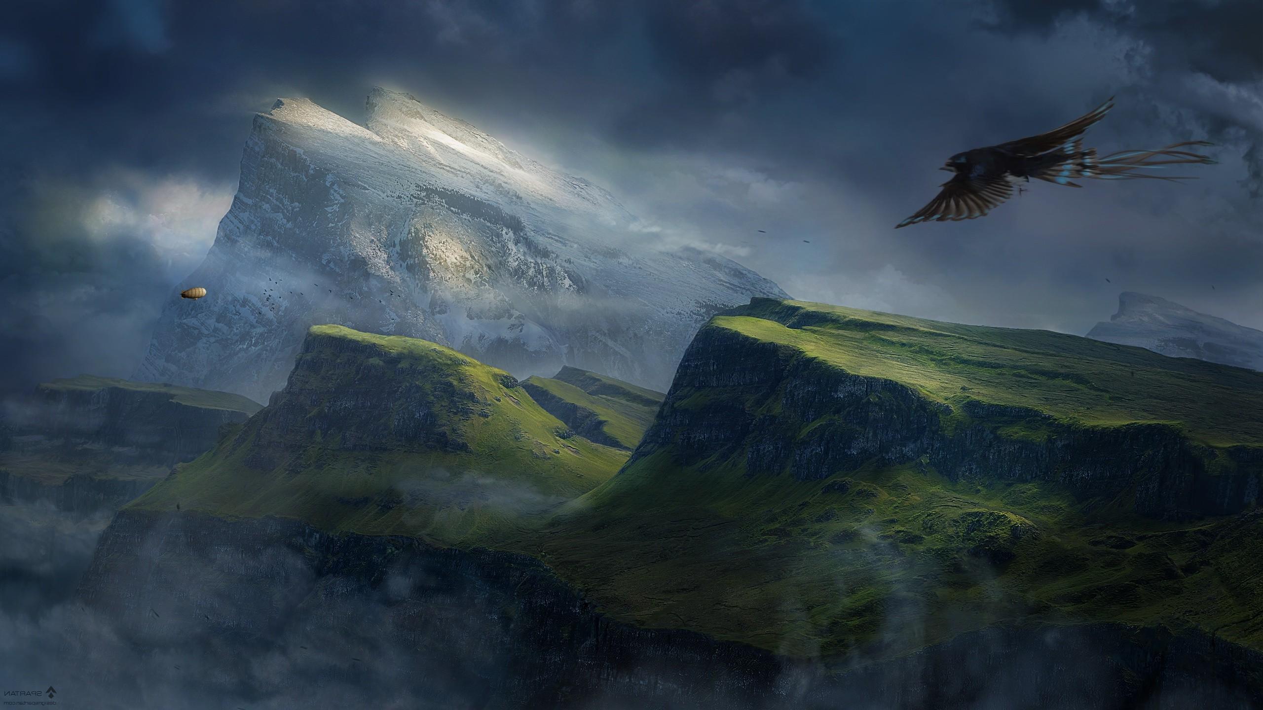 2560x1440 Desktopography, Nature, Mountain, Animals, Sky, Digital Art Wallpaper HD / Desktop and Mobile Background