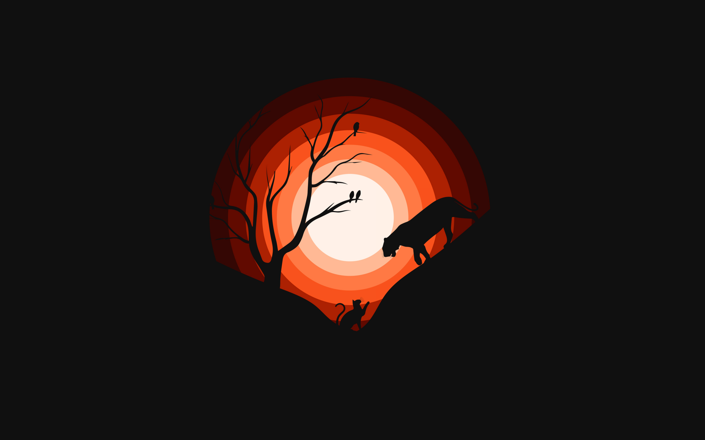 2880x1800 Jaguar Wallpaper 4K, Cat, Sun, Silhouette, Black Background, Orange, Black Dark