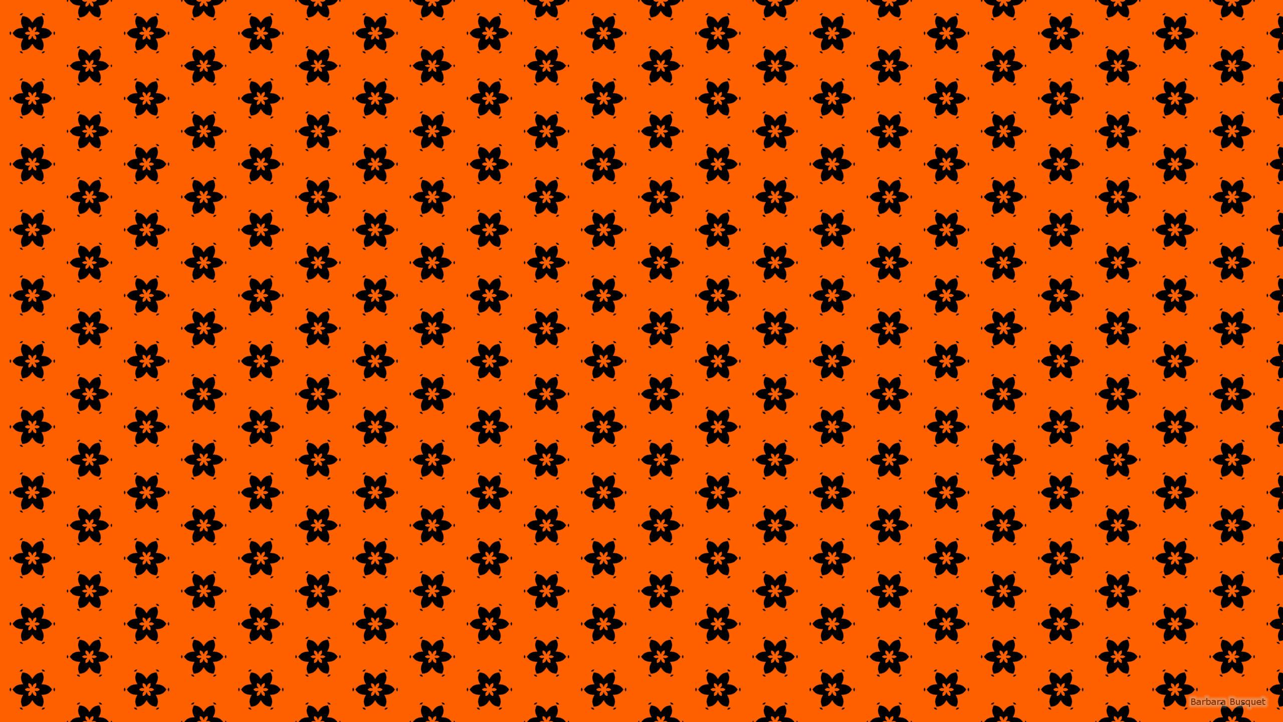2560x1440 Black flower on orange background's HD Wallpaper