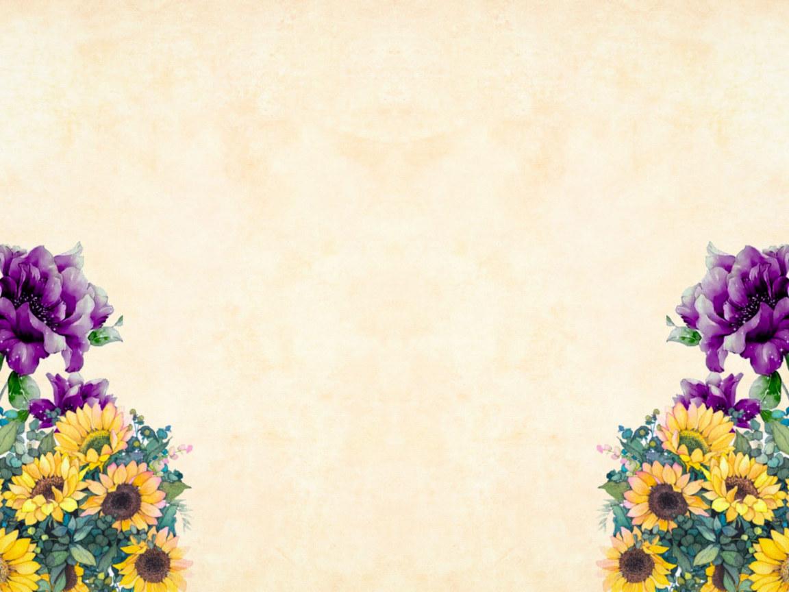 1152x864 Purple And Yellow Flowers On Corners Of Light Wallpaper., Watercolor • Wallpaper For You