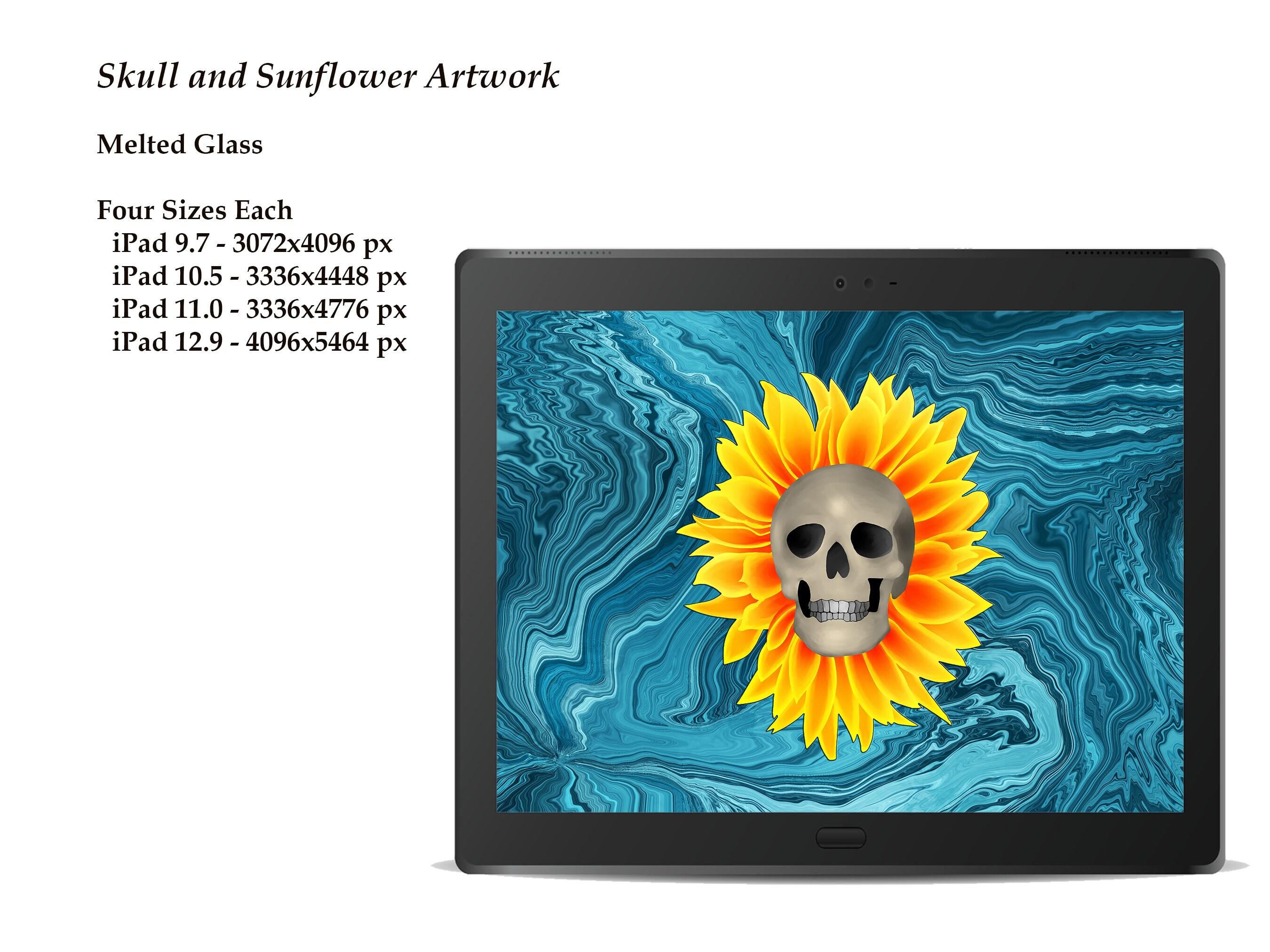 2700x2025 Tablet Wallpaper Skull and Sunflower Melted Glass Gift in