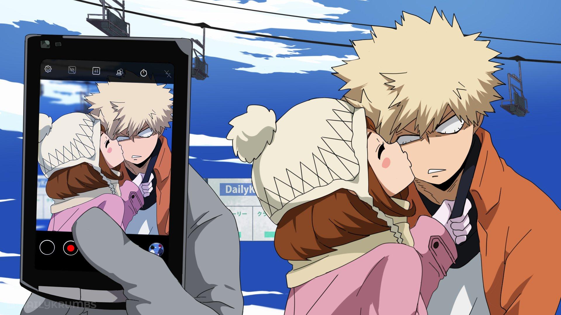 1920x1080 uraraka ochako and bakugou katsuki (boku no hero academia) drawn