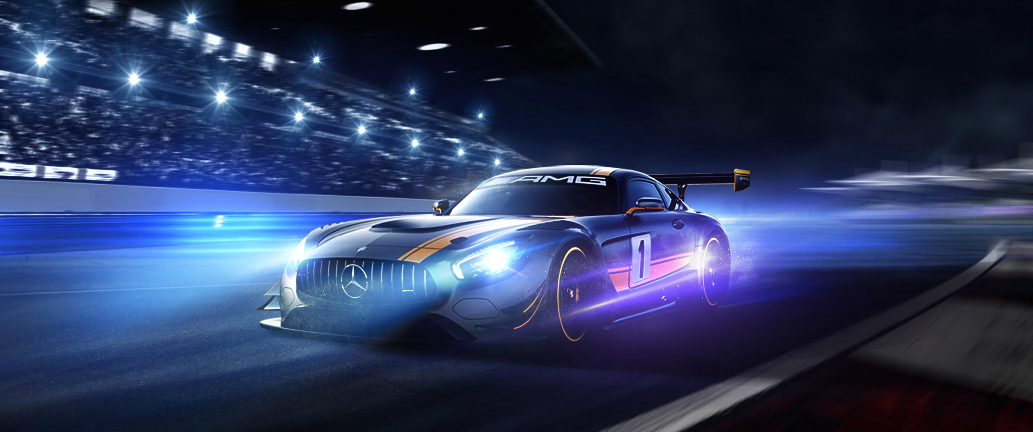 3440x1440 Mercedes AMG GT R Wallpaper 4K, Night, Racing Track, Cars