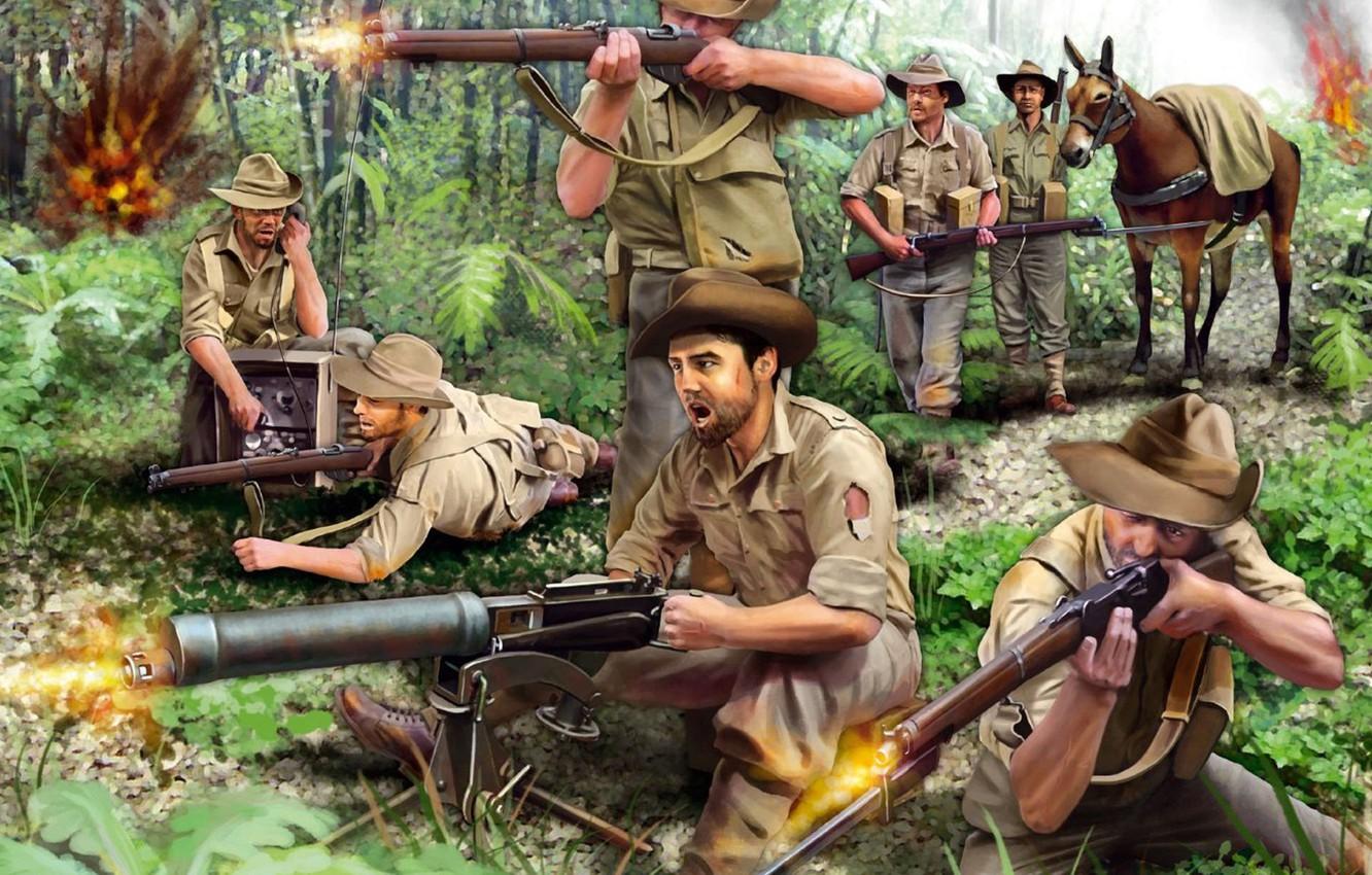1332x850 Wallpaper figure, art, machine gun, rifle, Enfield, Australian and new Zealand army corps, military formation of Australia and New Zealand, ANZAC image for desktop, section оружие