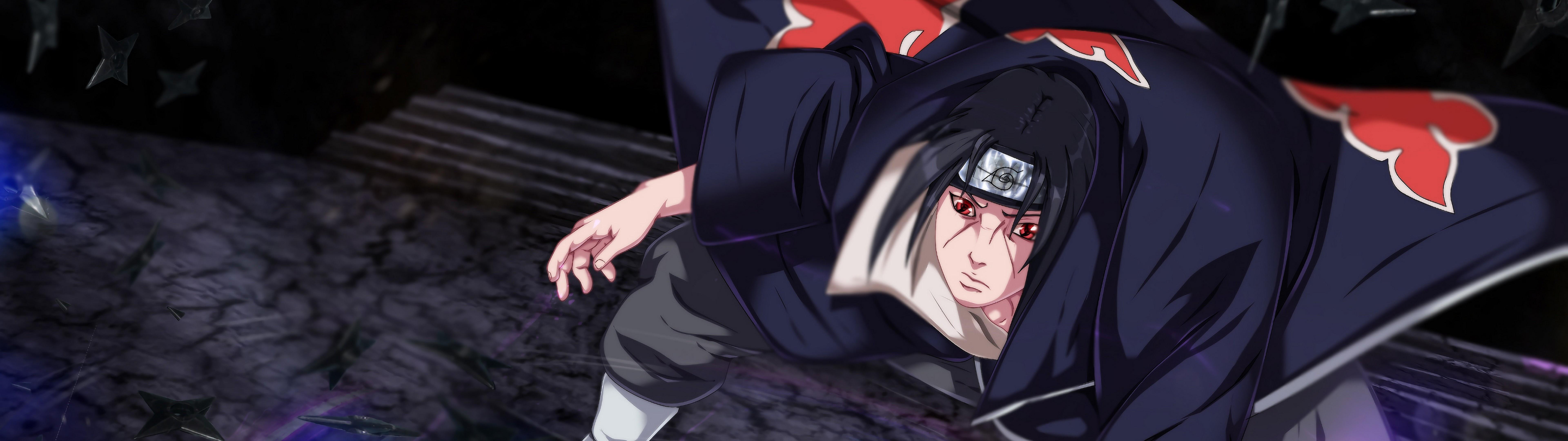 7680x2160 Itachi Uchiha Akatsuki 4K Wallpaper