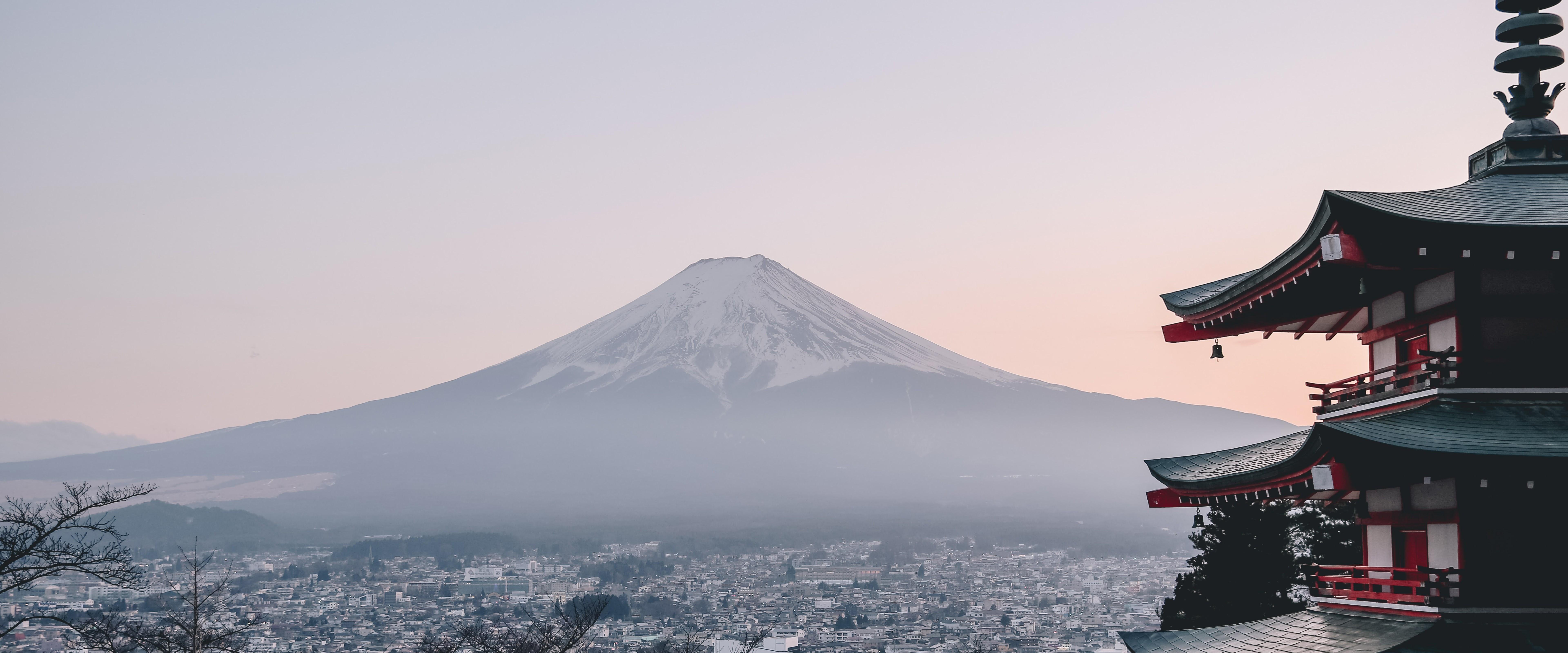 7680x3200 Mount Fuji City Japan Landscape Scenery 8K Wallpaper