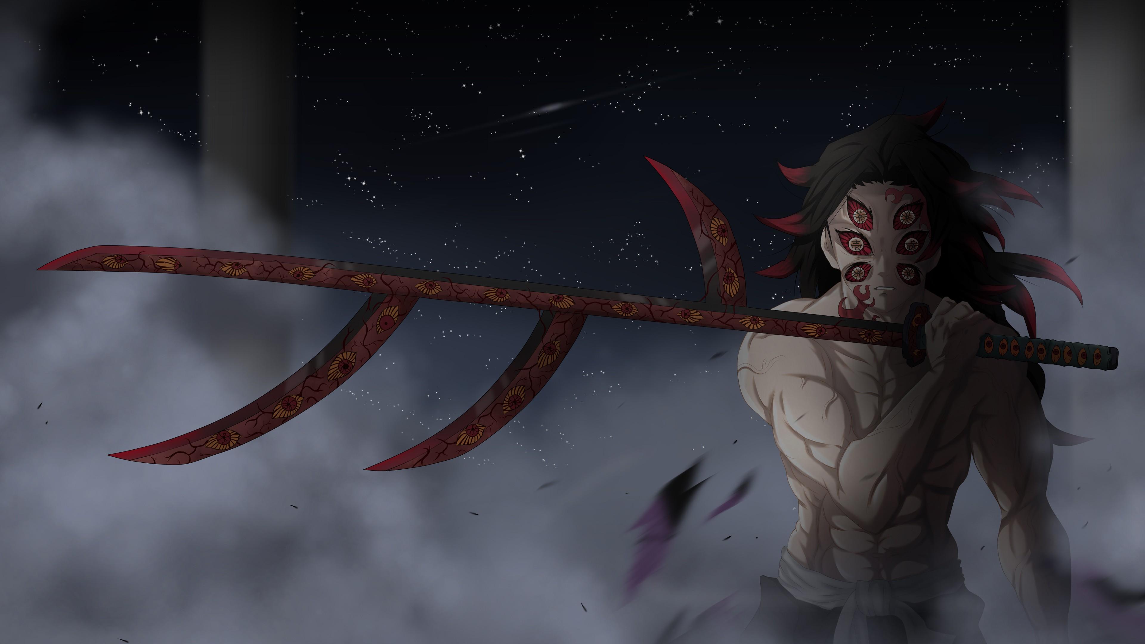3840x2160 Multiple Eyes Kokushibo With Sword 4K HD Demon Slayer Kimetsu no Yaiba Wallpaper