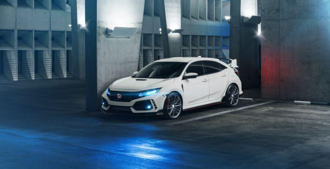 670x344 White, honda civic type r, car wallpaper, HD image, picture, background, 95bf28