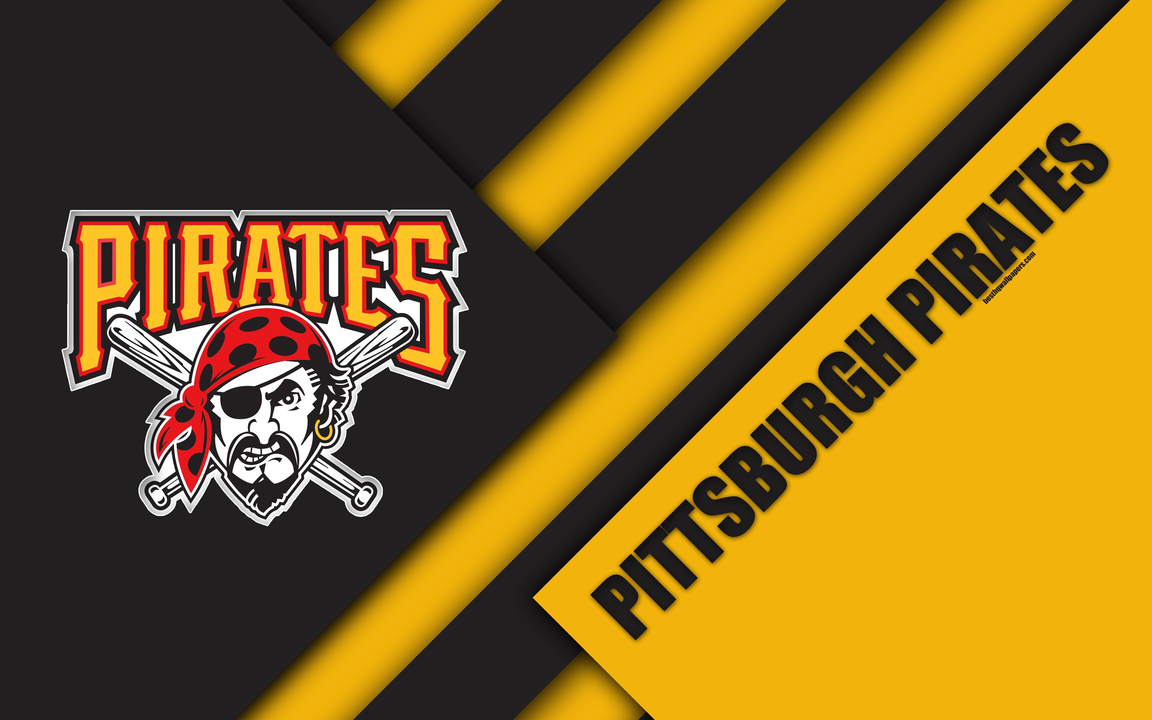 3840x2400 Download Wallpaper Pittsburgh Pirates, MLB, 4k, Black And Yellow Abstraction, Central Division, Logo, Material Design, American Baseball Club, Pittsburgh, Pennsylvania, USA, Major League Baseball For Desktop With Resolution 3840x2400. High Quality HD