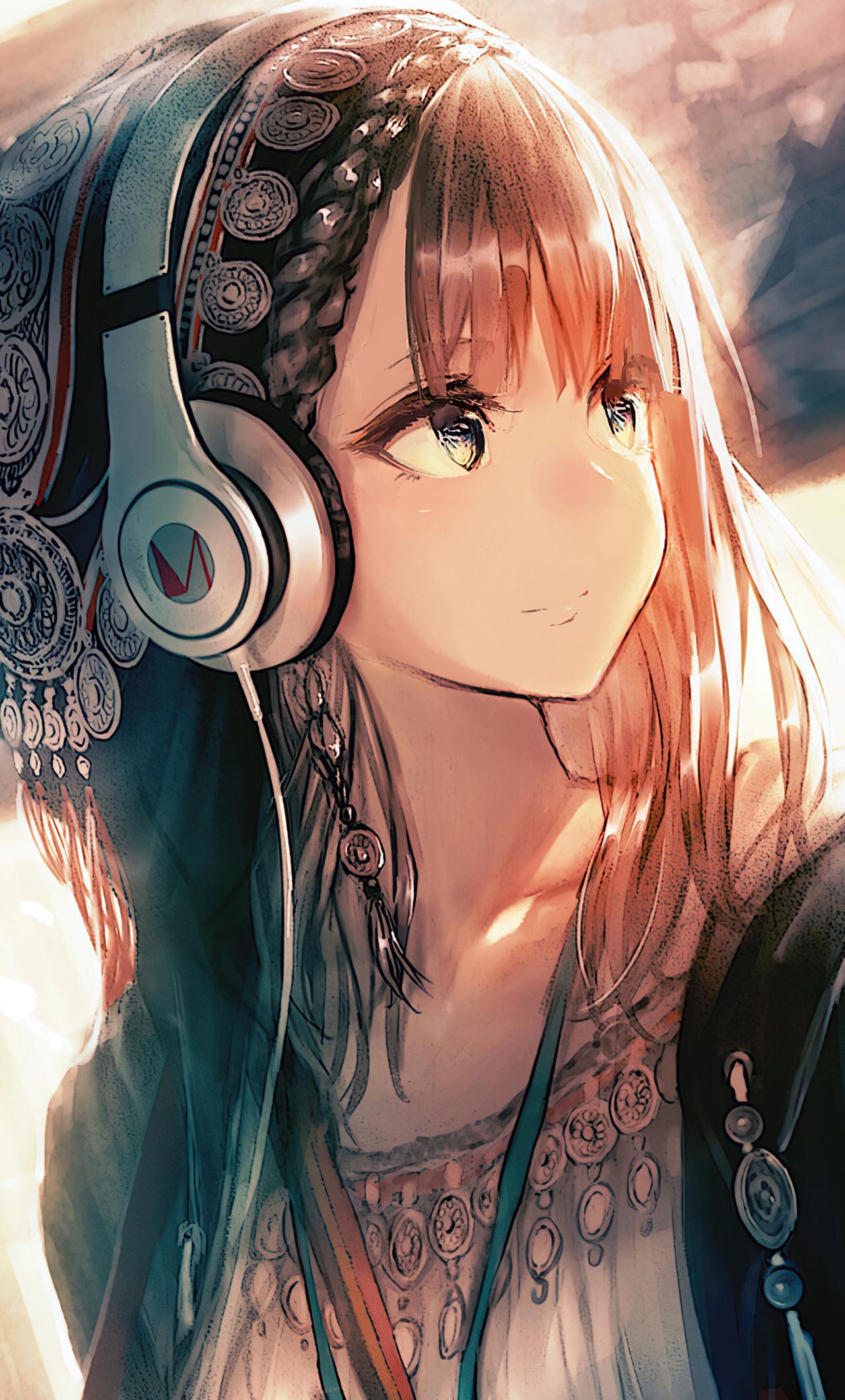 1280x2120 Anime Girl Headphones Looking Away 4k iPhone HD 4k Wallpaper, Image, Background, Photo and Picture